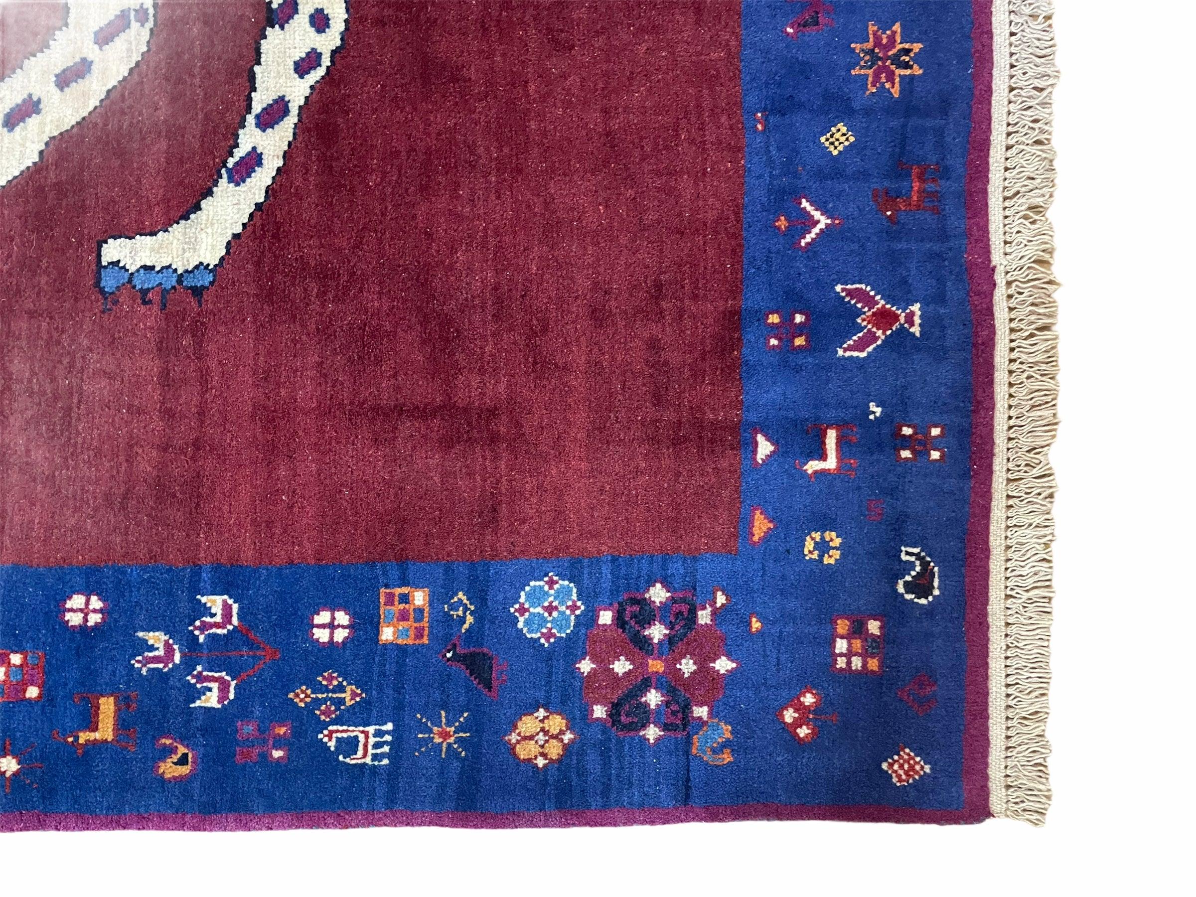 5 X 7 Handmade Zagros Wool Rug Snow White Panther Maroon Blue Organic Dyes - Image 7