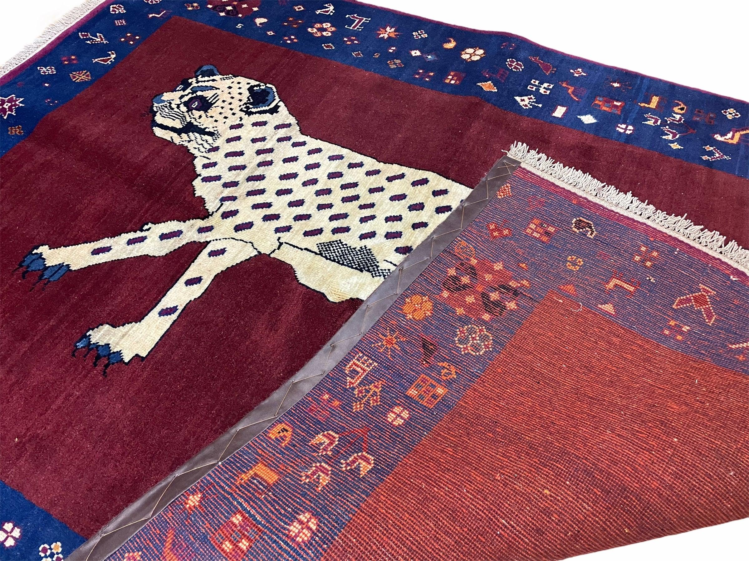 5 X 7 Handmade Zagros Wool Rug Snow White Panther Maroon Blue Organic Dyes - Image 8