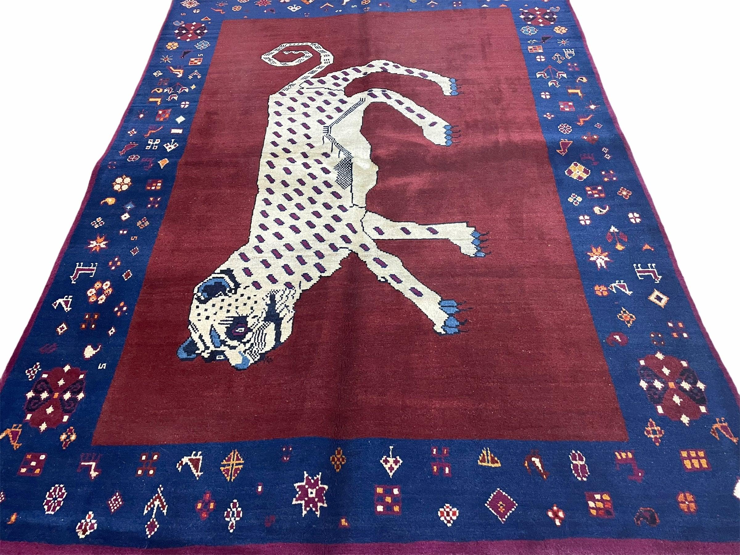 5 X 7 Handmade Zagros Wool Rug Snow White Panther Maroon Blue Organic Dyes - Image 9