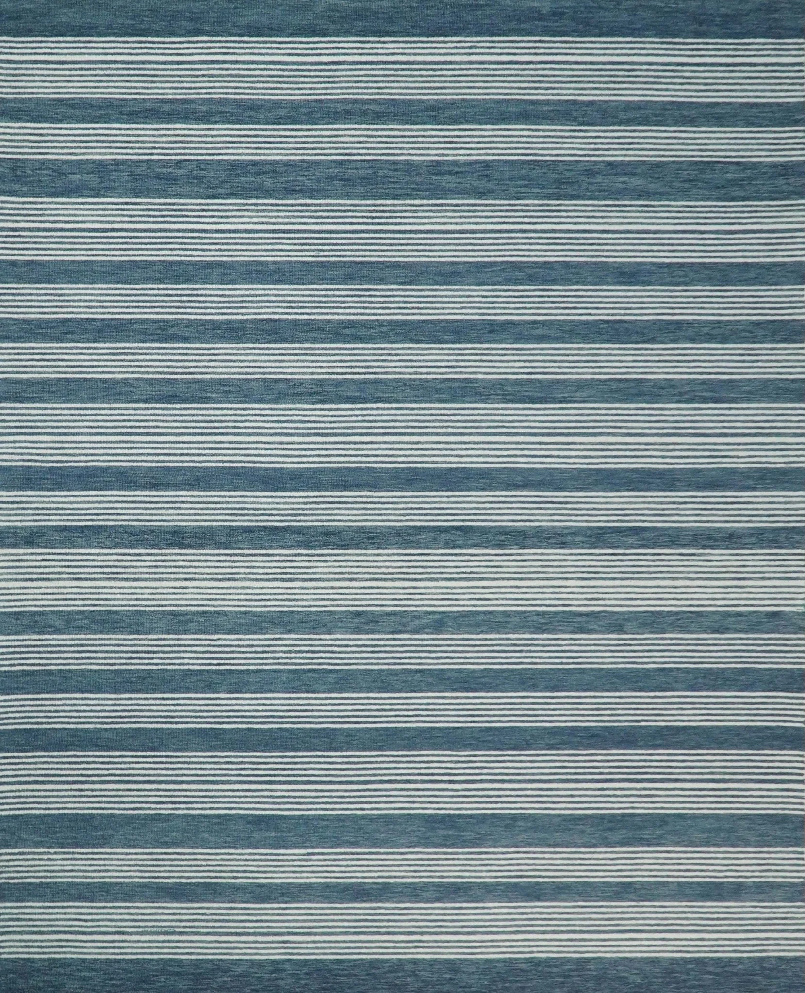 Blue Modern Stripes Pattern Hand Tufted Wool Area Rug - Image 2