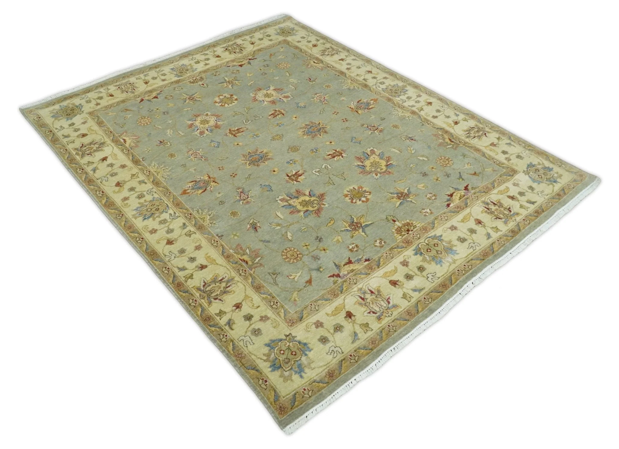 6x8 Fine Hand Knotted Silver and Ivory Traditional Vintage Persian Style Antique Wool Rug - Image 10