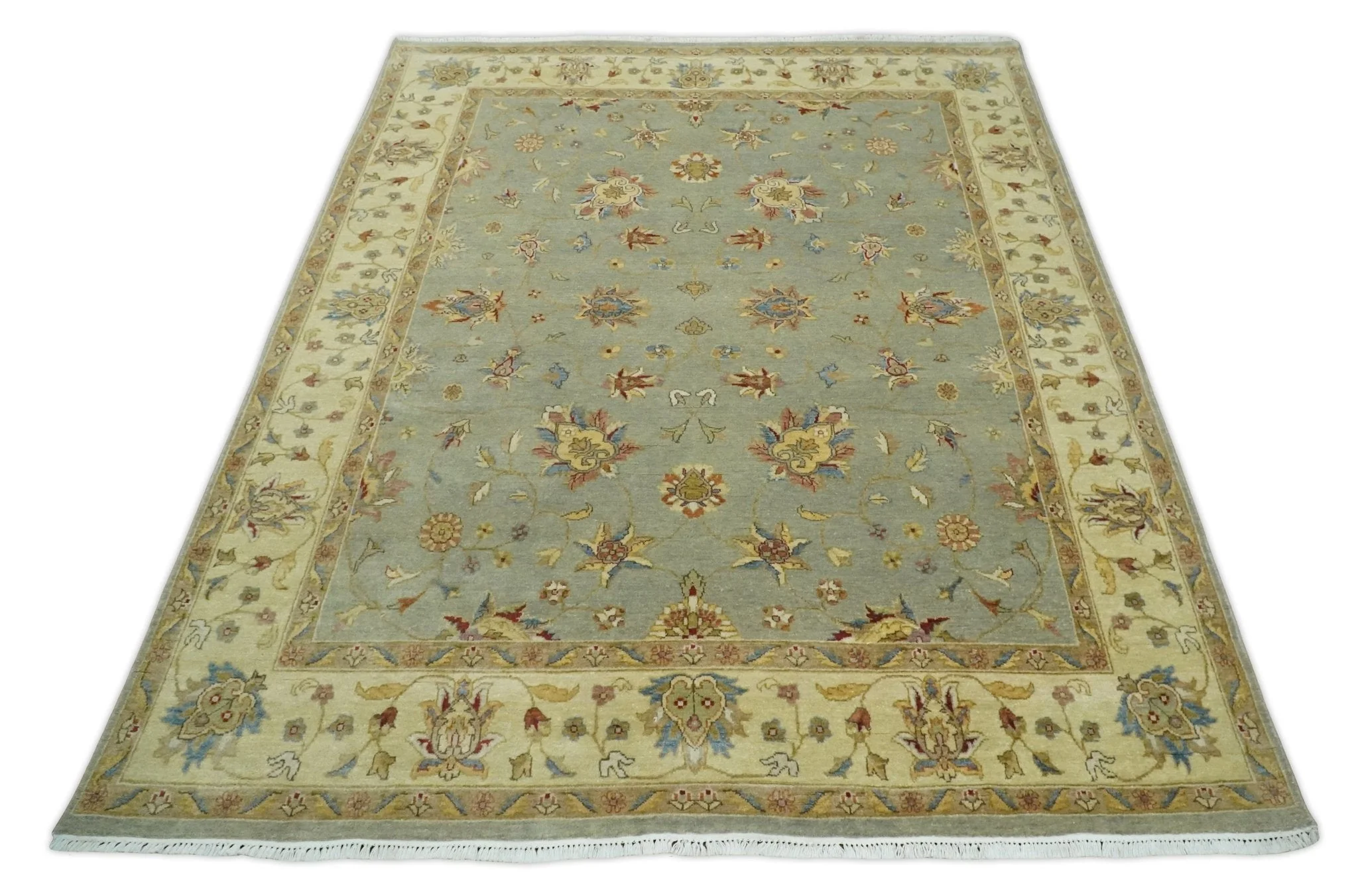 6x8 Fine Hand Knotted Silver and Ivory Traditional Vintage Persian Style Antique Wool Rug - Image 11