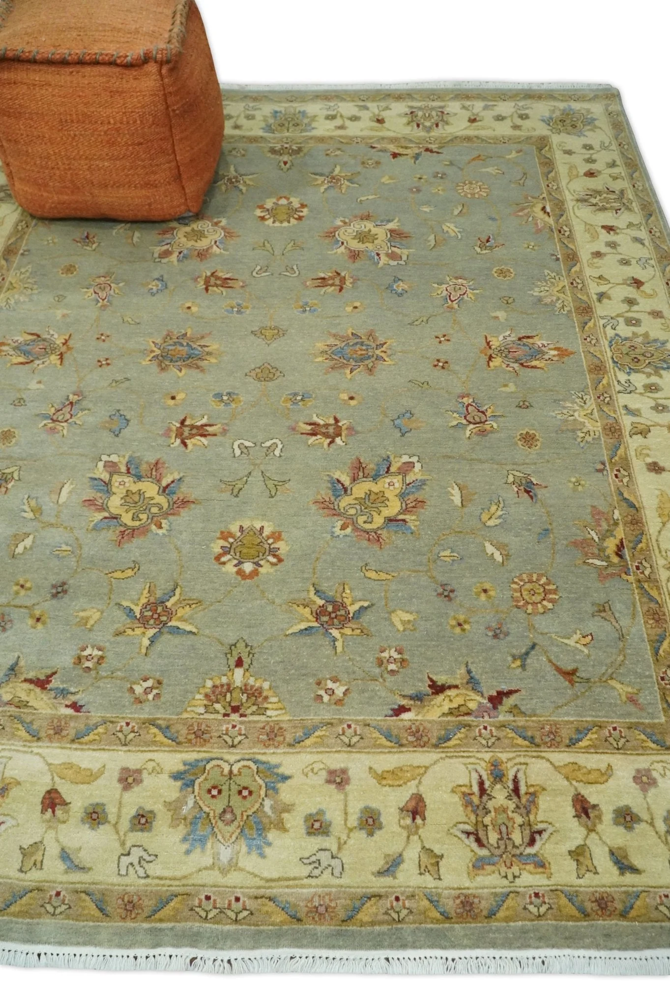 6x8 Fine Hand Knotted Silver and Ivory Traditional Vintage Persian Style Antique Wool Rug - Image 7