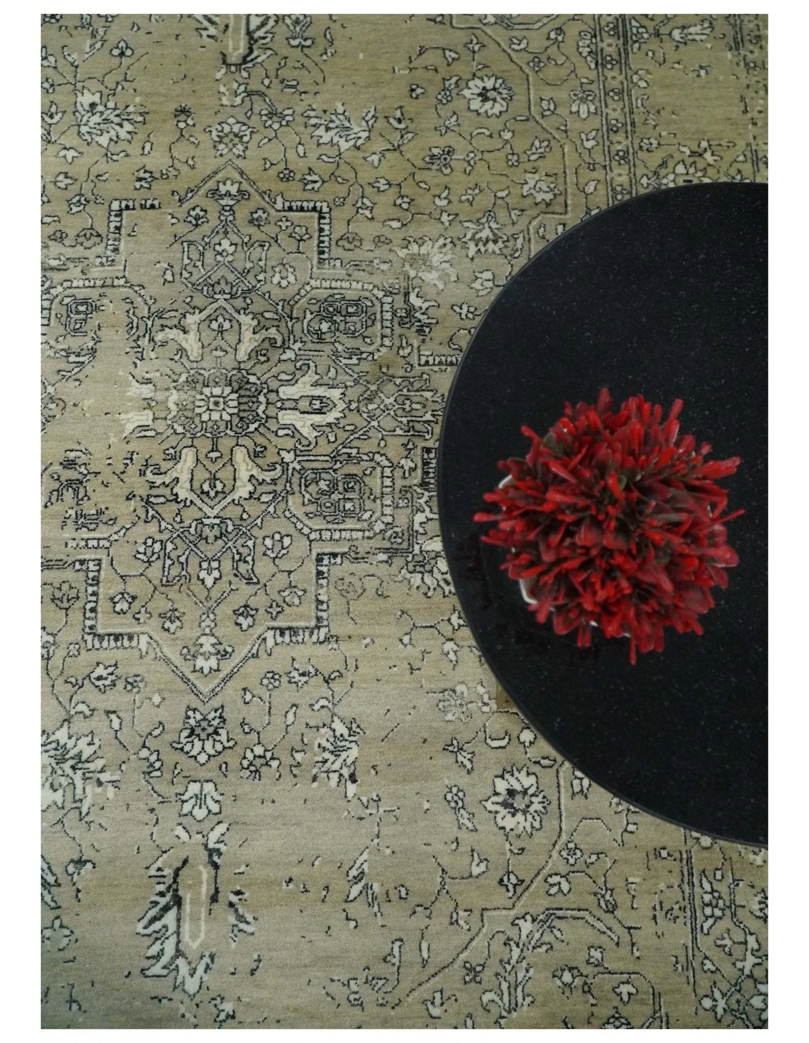 6x9 Fine Hand Knotted Beige and Black Traditional Vintage Persian Style Antique Wool Rug - Image 11