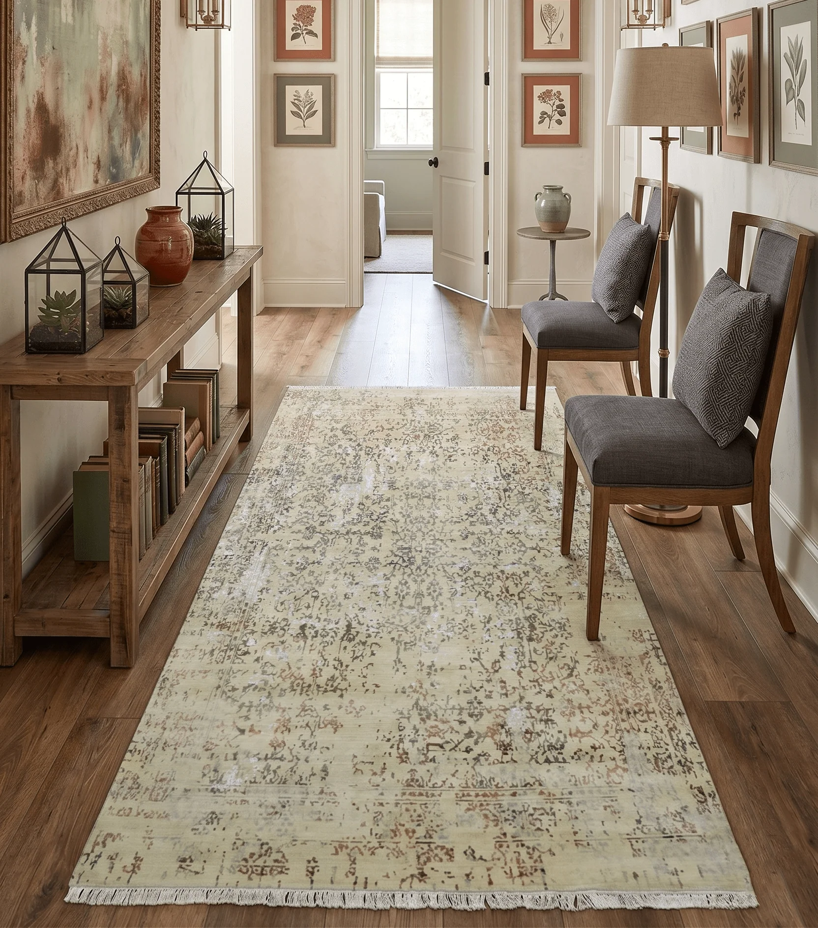 6x9 Fine Hand Knotted Beige and Rust Vintage Persian Style Antique Wool and Silk Rug - Image 2