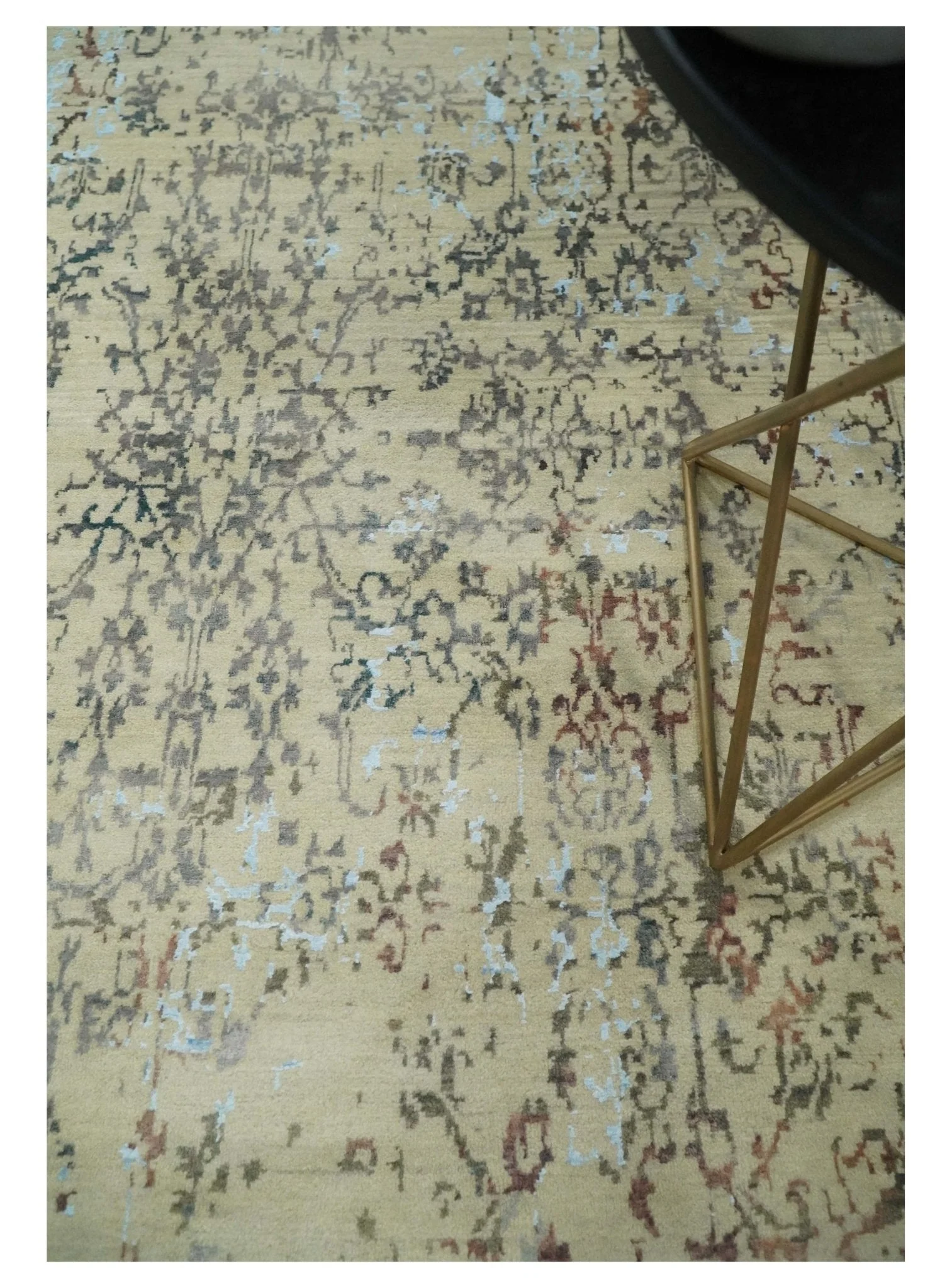 6x9 Fine Hand Knotted Beige and Rust Vintage Persian Style Antique Wool and Silk Rug - Image 3