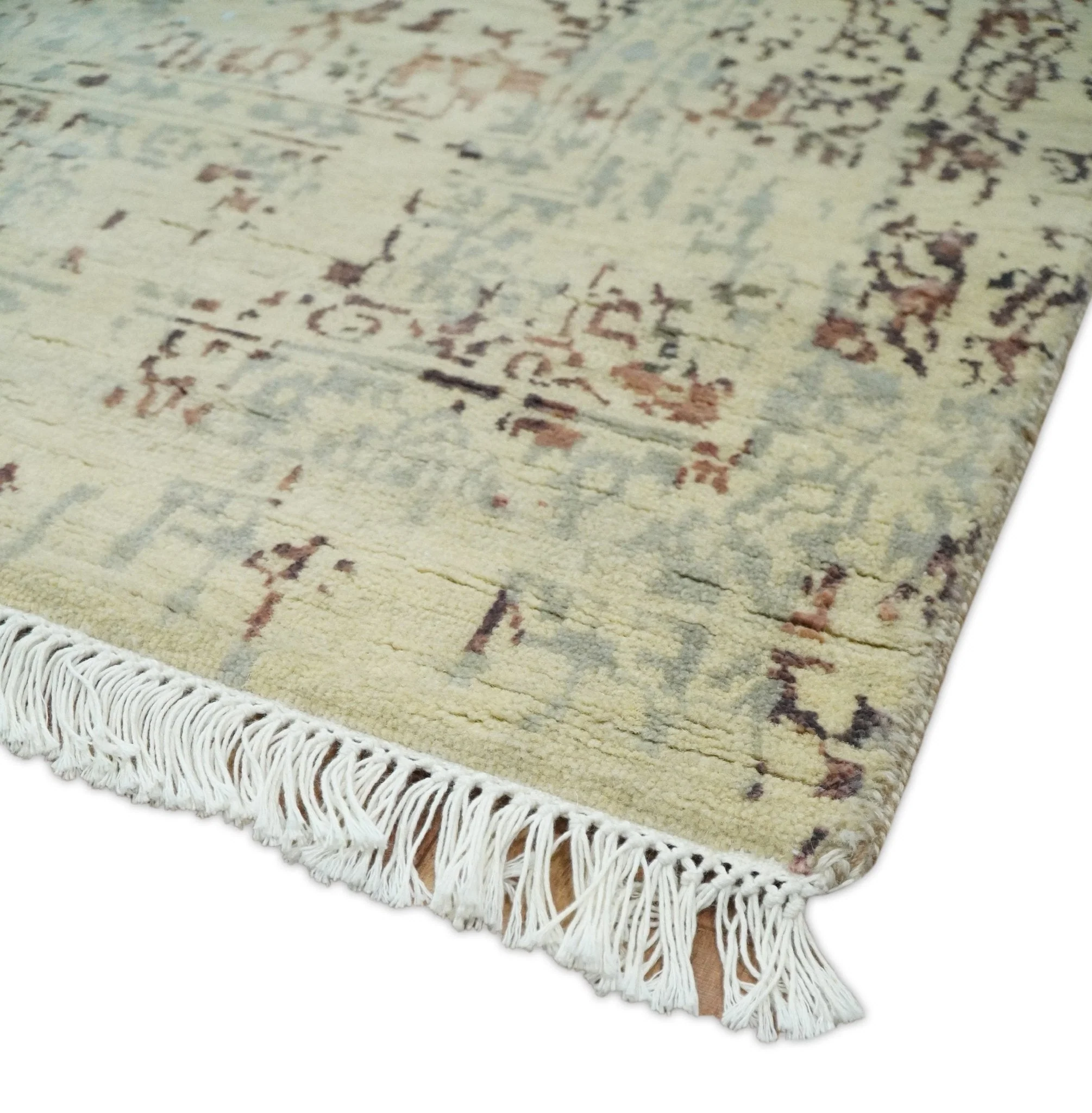 6x9 Fine Hand Knotted Beige and Rust Vintage Persian Style Antique Wool and Silk Rug - Image 6