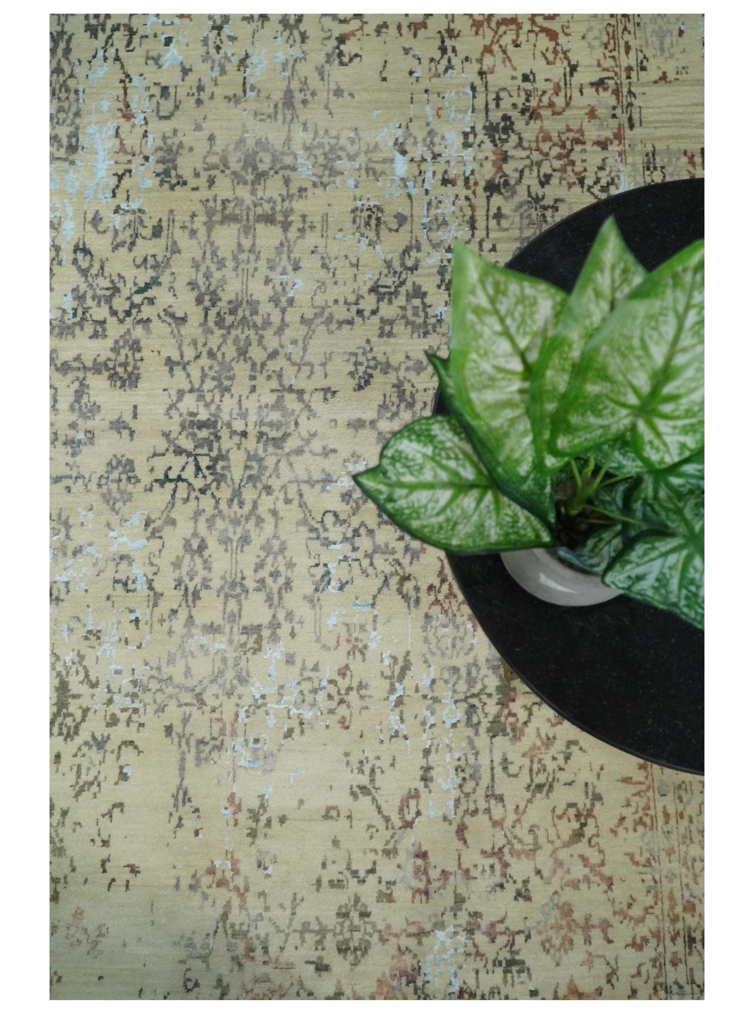 6x9 Fine Hand Knotted Beige and Rust Vintage Persian Style Antique Wool and Silk Rug - Image 7