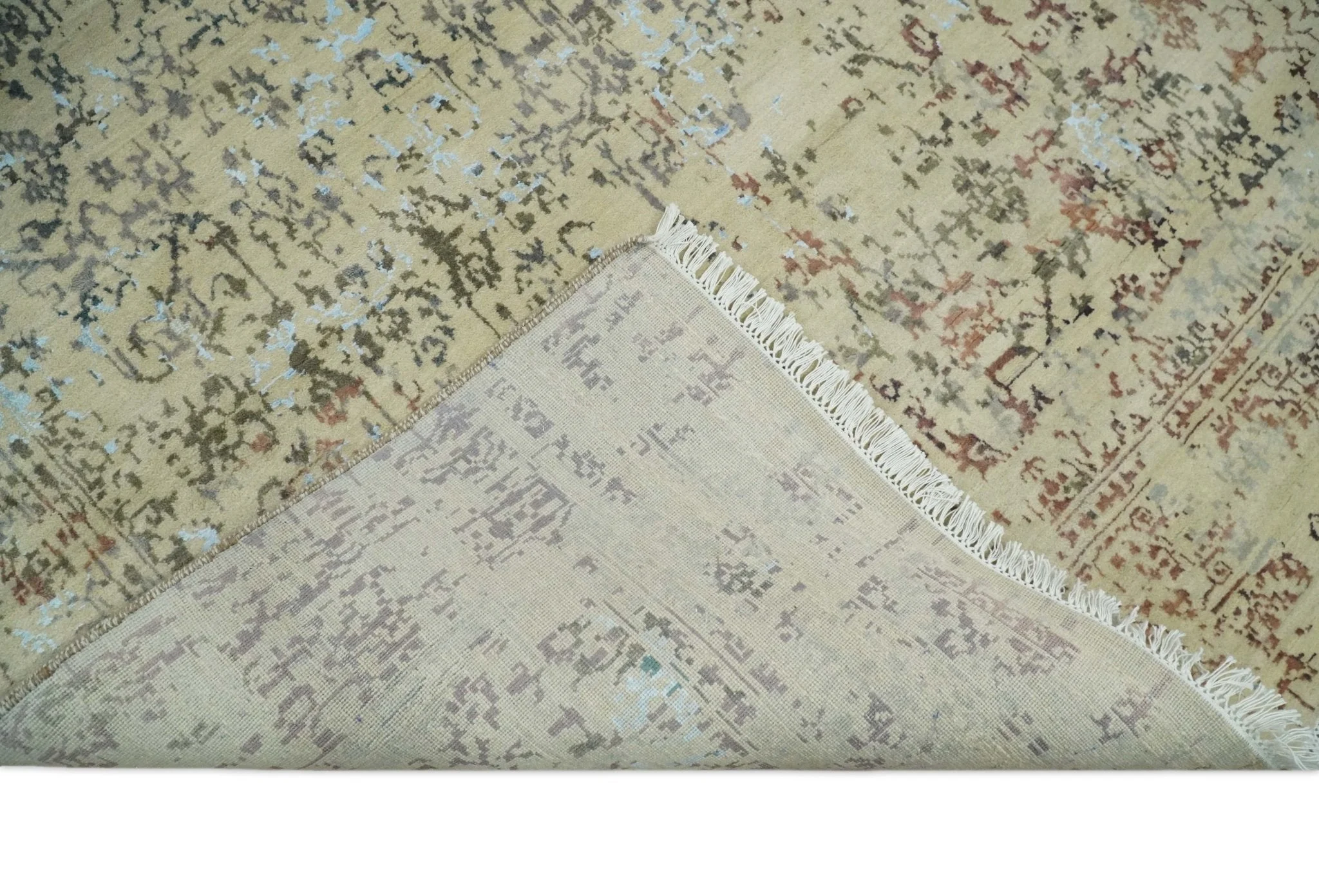 6x9 Fine Hand Knotted Beige and Rust Vintage Persian Style Antique Wool and Silk Rug - Image 8