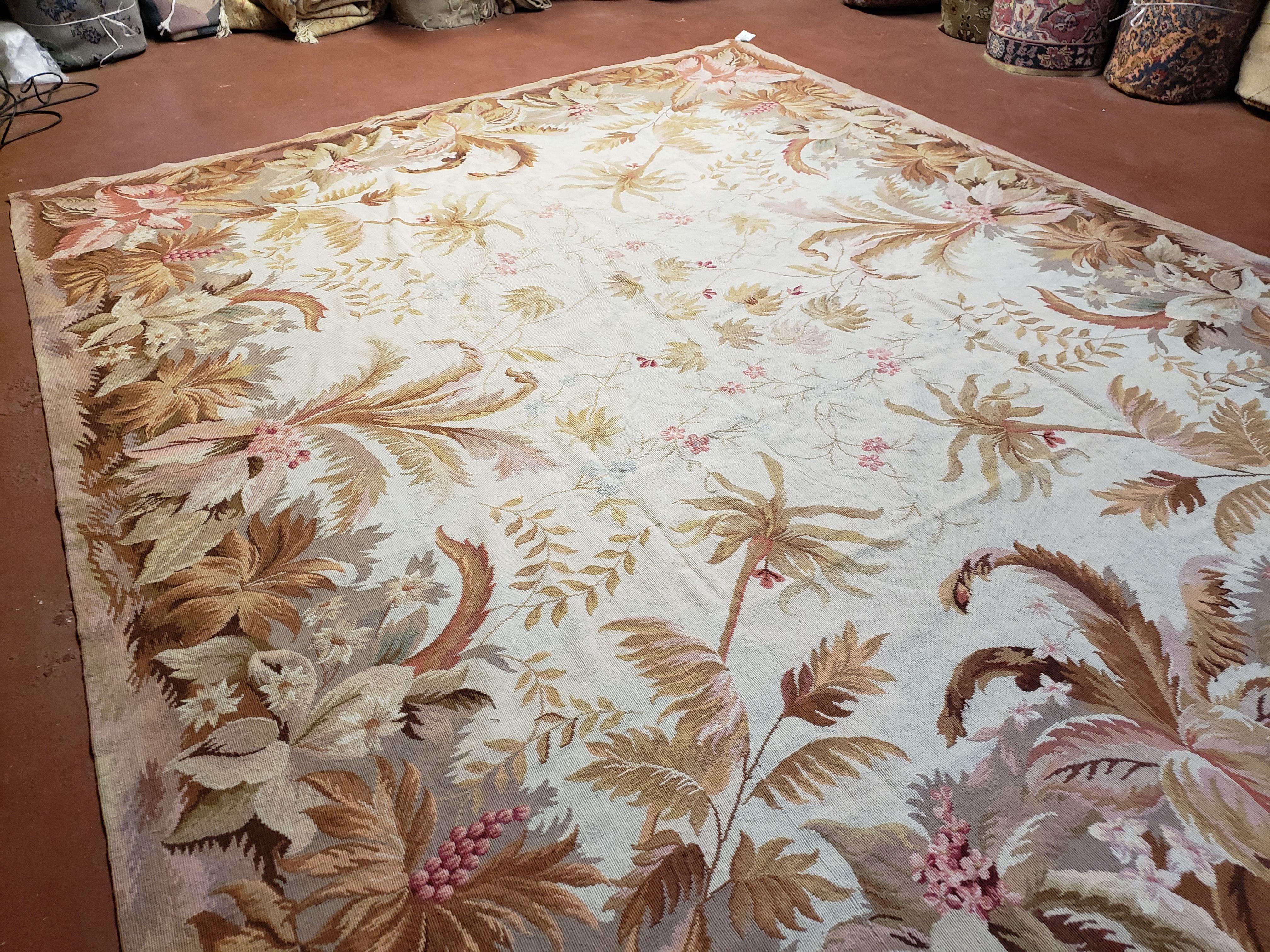 7' 7" x 9' 8" Needlepoint Rug Floral Beige Flat Weave Carpet 8x10 Handmade New Area Rug - Image 2