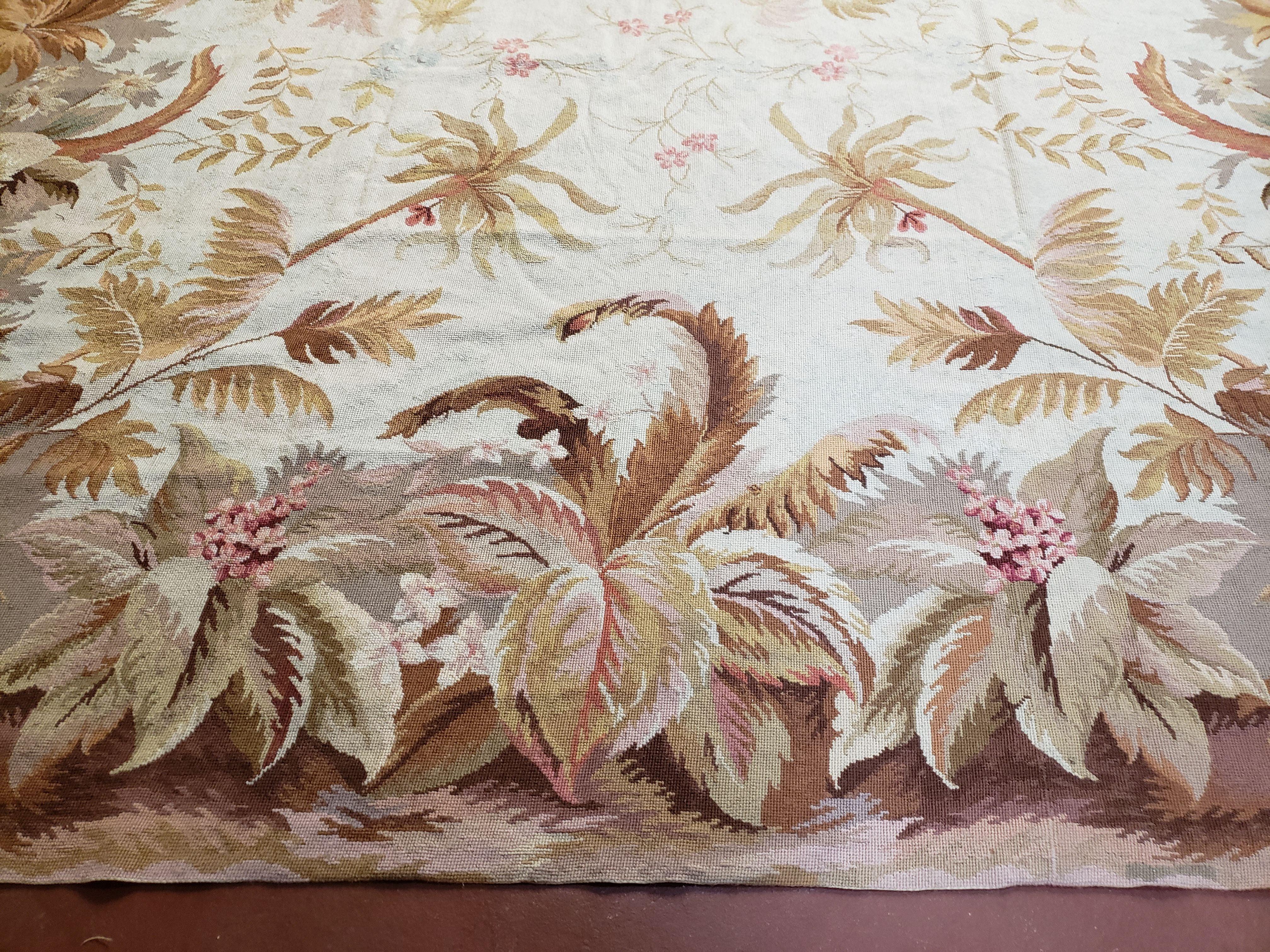 7' 7" x 9' 8" Needlepoint Rug Floral Beige Flat Weave Carpet 8x10 Handmade New Area Rug - Image 8