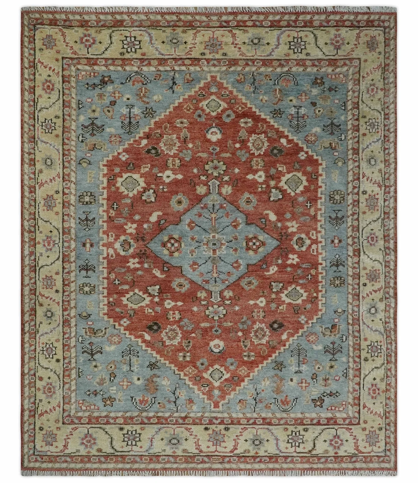 8x10 Antique look Traditional Floral Gray, Rust and Beige Hand knotted wool Area Rug