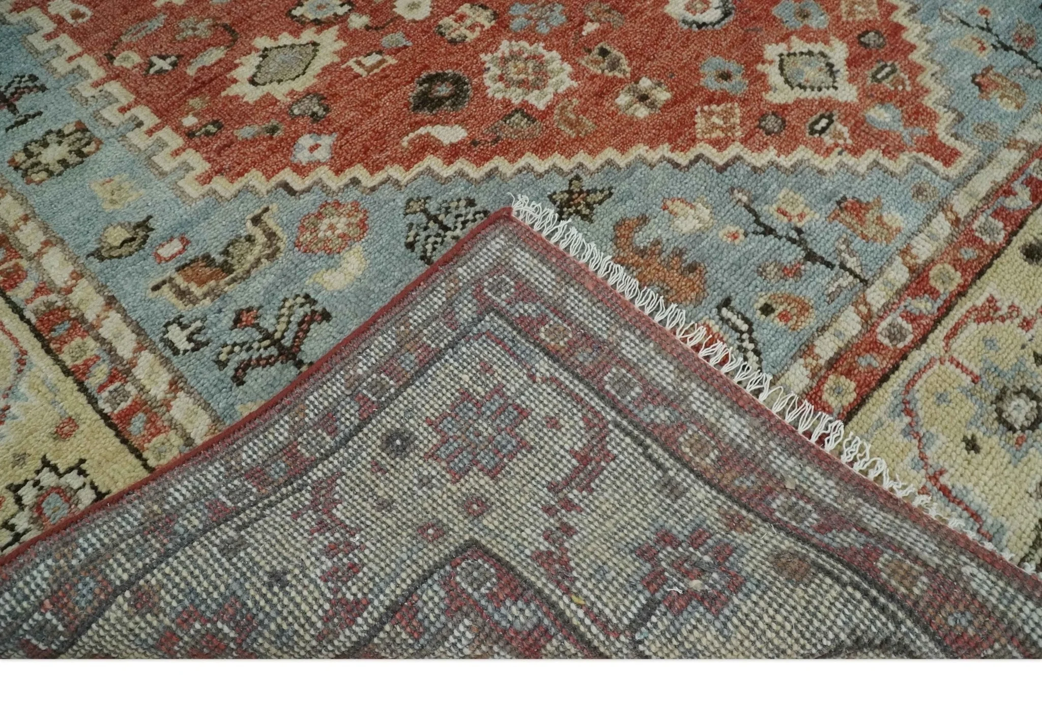 8x10 Antique look Traditional Floral Gray, Rust and Beige Hand knotted wool Area Rug - Image 7
