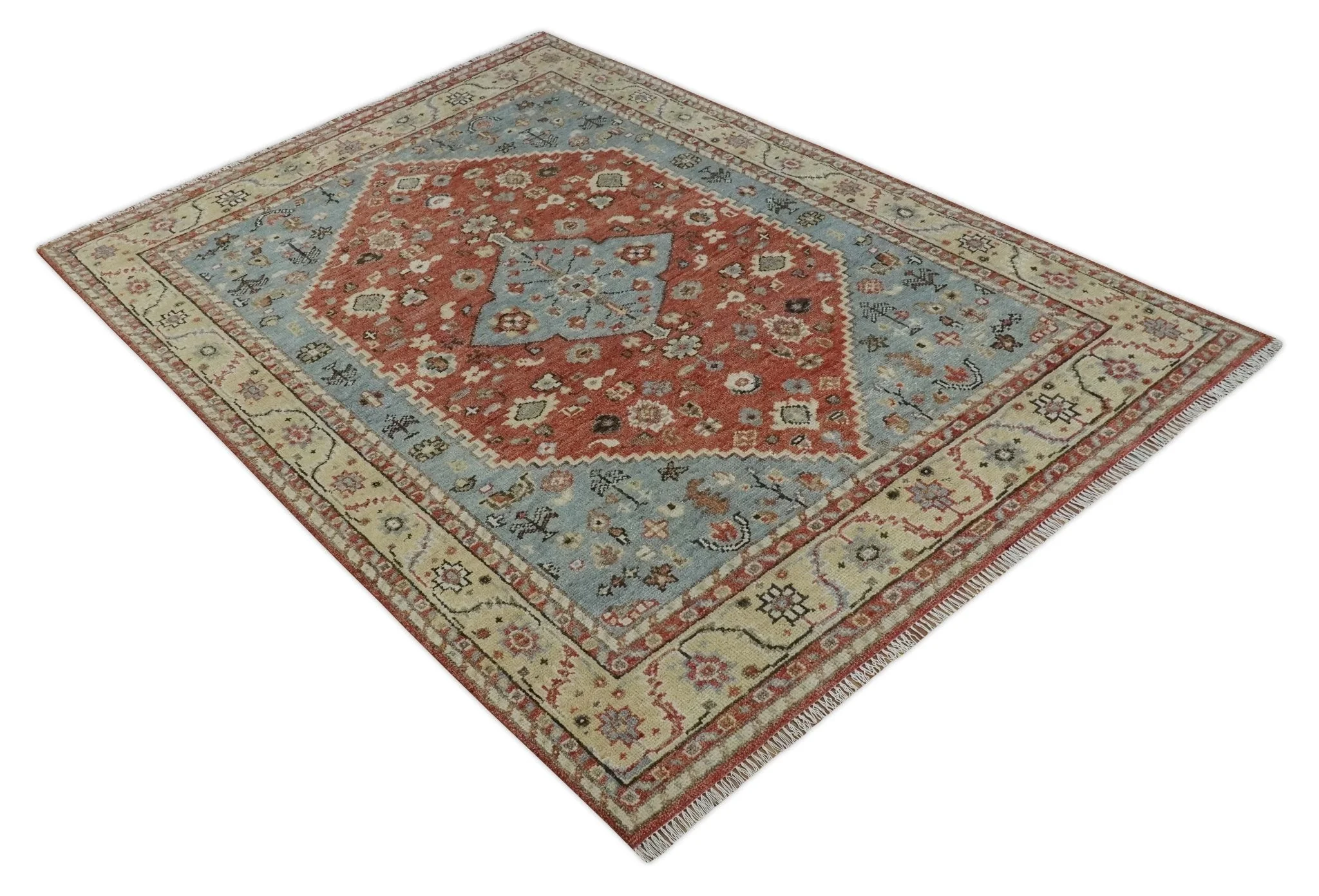 8x10 Antique look Traditional Floral Gray, Rust and Beige Hand knotted wool Area Rug - Image 9