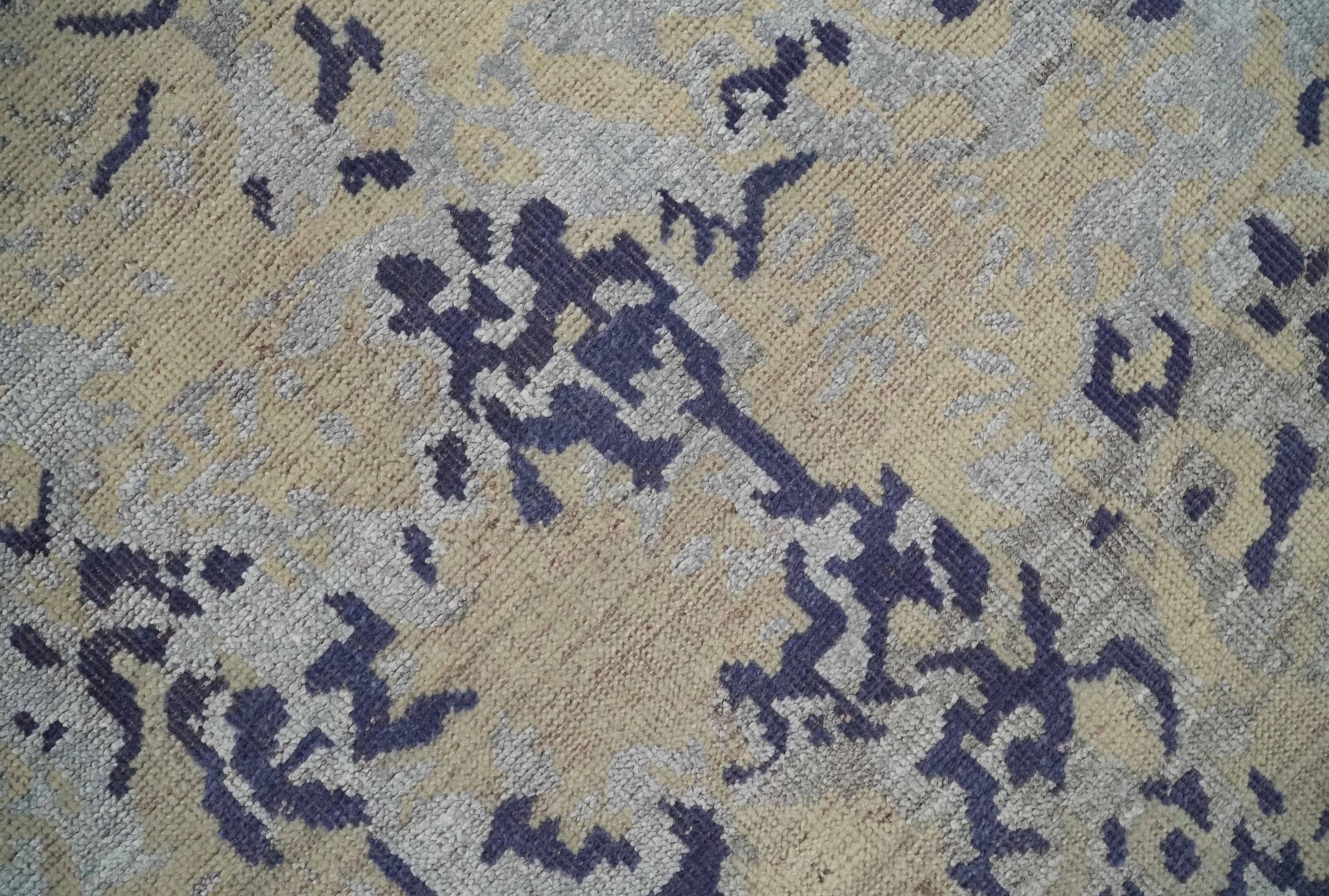 8x10 Beige, Blue and Silver Antique Style, Abstract Hand Knotted Low pile Wool Area Rug - Image 4