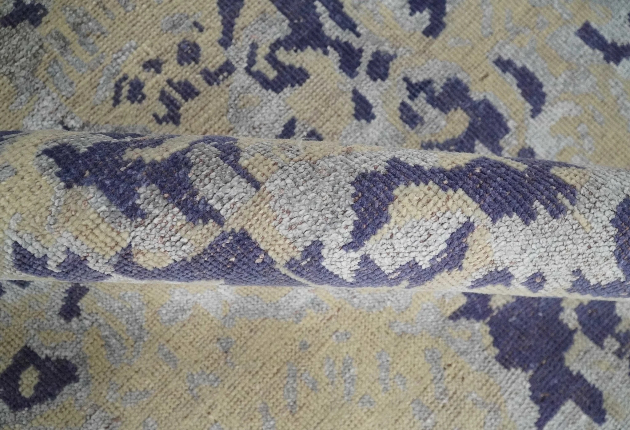 8x10 Beige, Blue and Silver Antique Style, Abstract Hand Knotted Low pile Wool Area Rug - Image 6