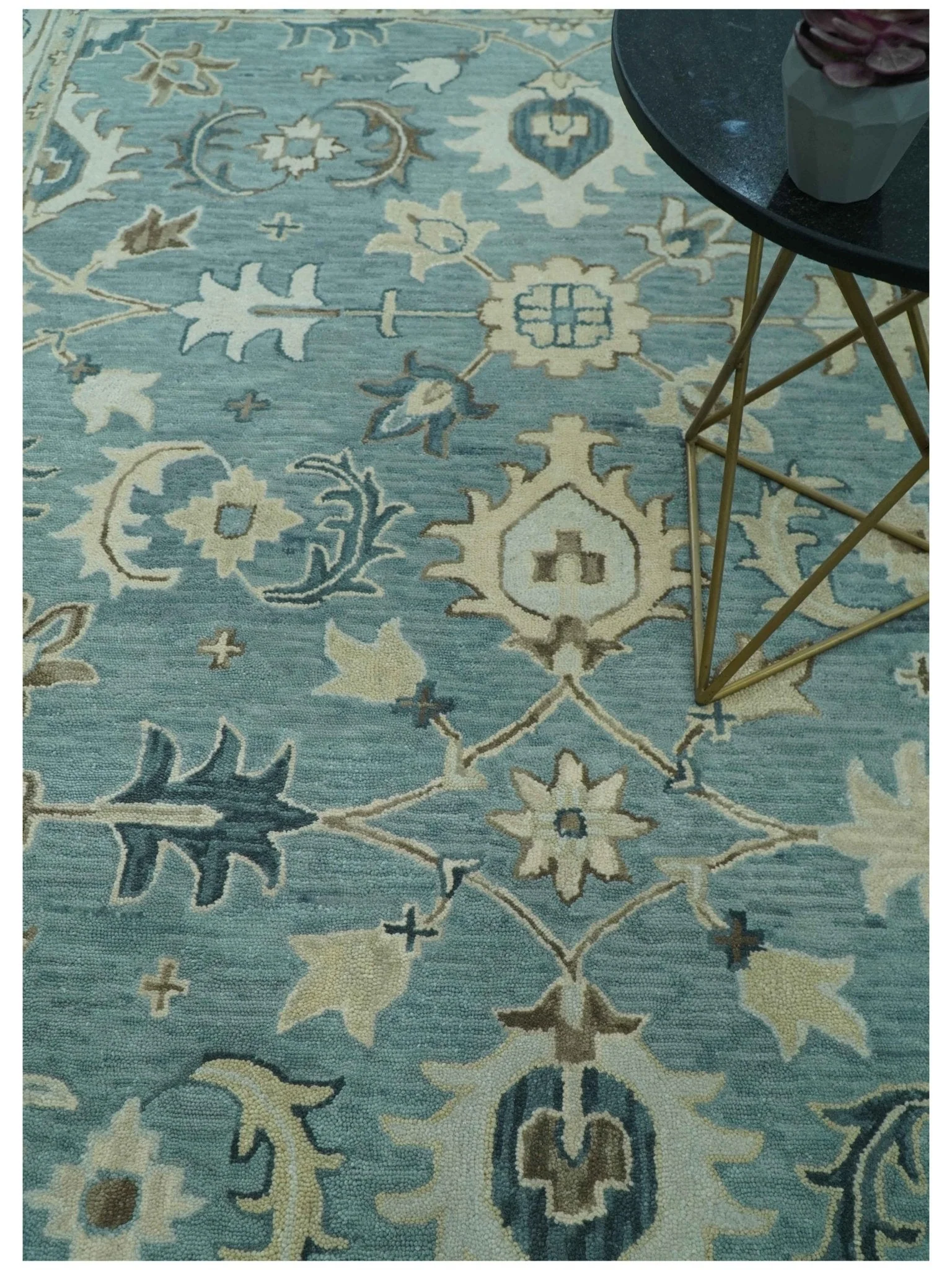 8x10 Blue, Ivory and Beige Hand Tufted Oriental Oushak wool area rug - Image 2