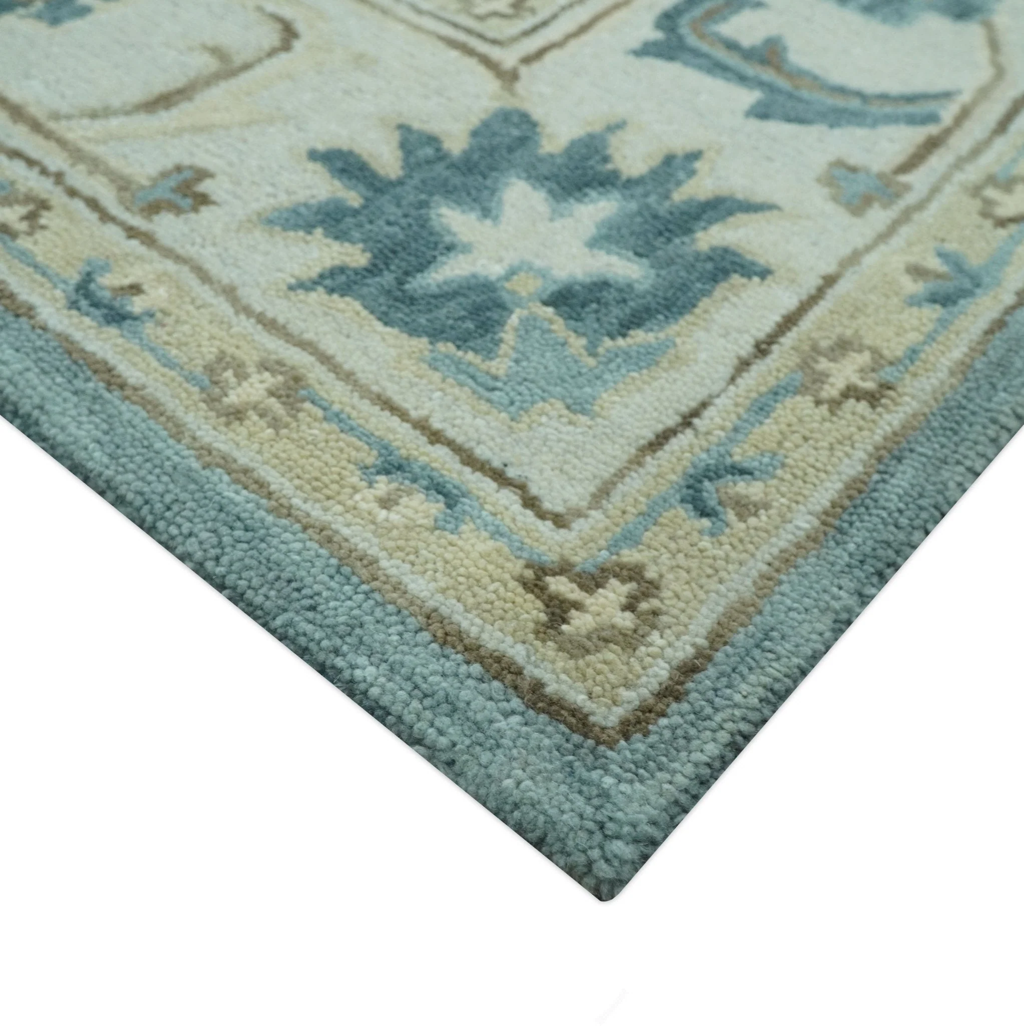8x10 Blue, Ivory and Beige Hand Tufted Oriental Oushak wool area rug - Image 5