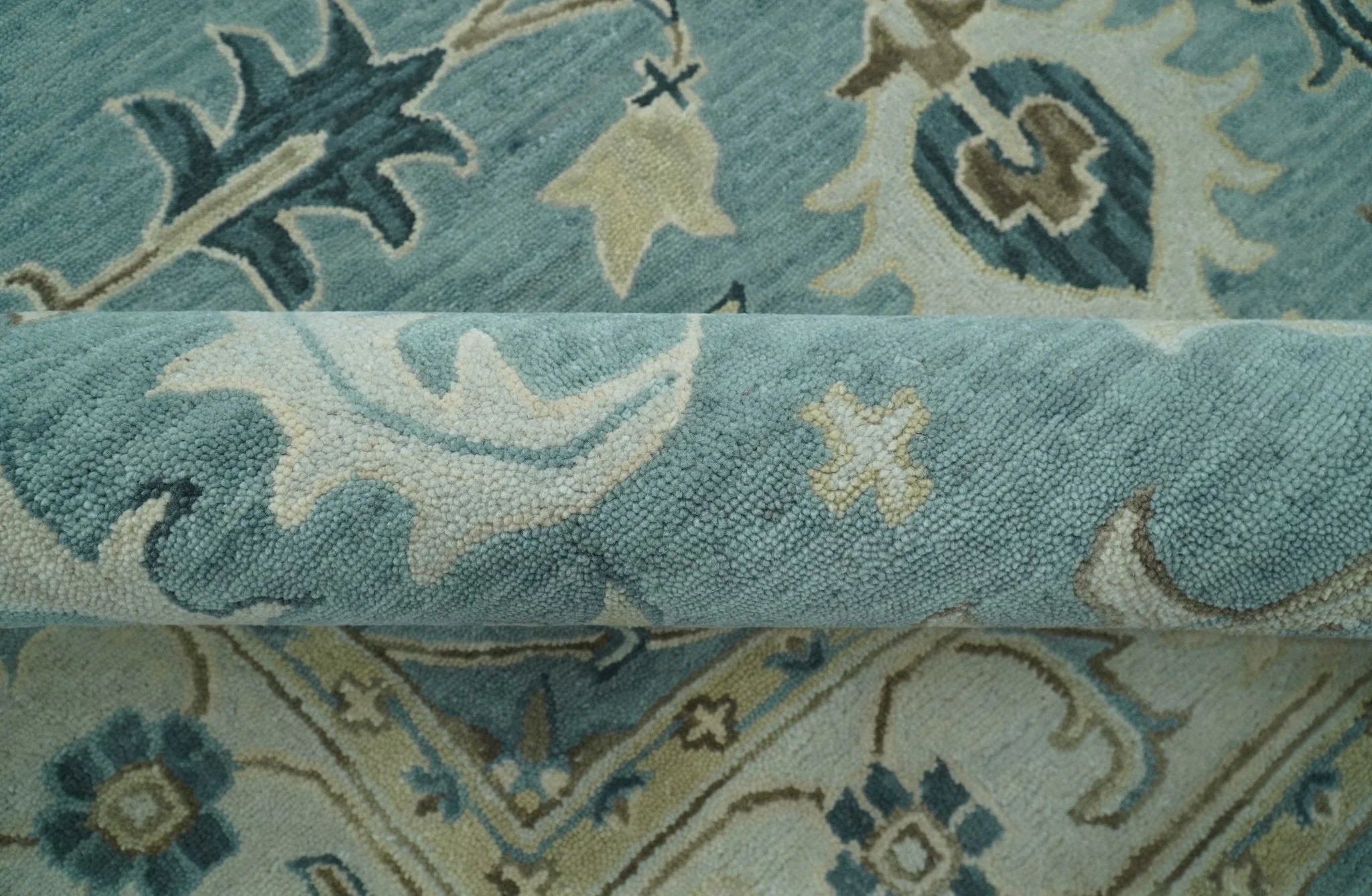8x10 Blue, Ivory and Beige Hand Tufted Oriental Oushak wool area rug - Image 6