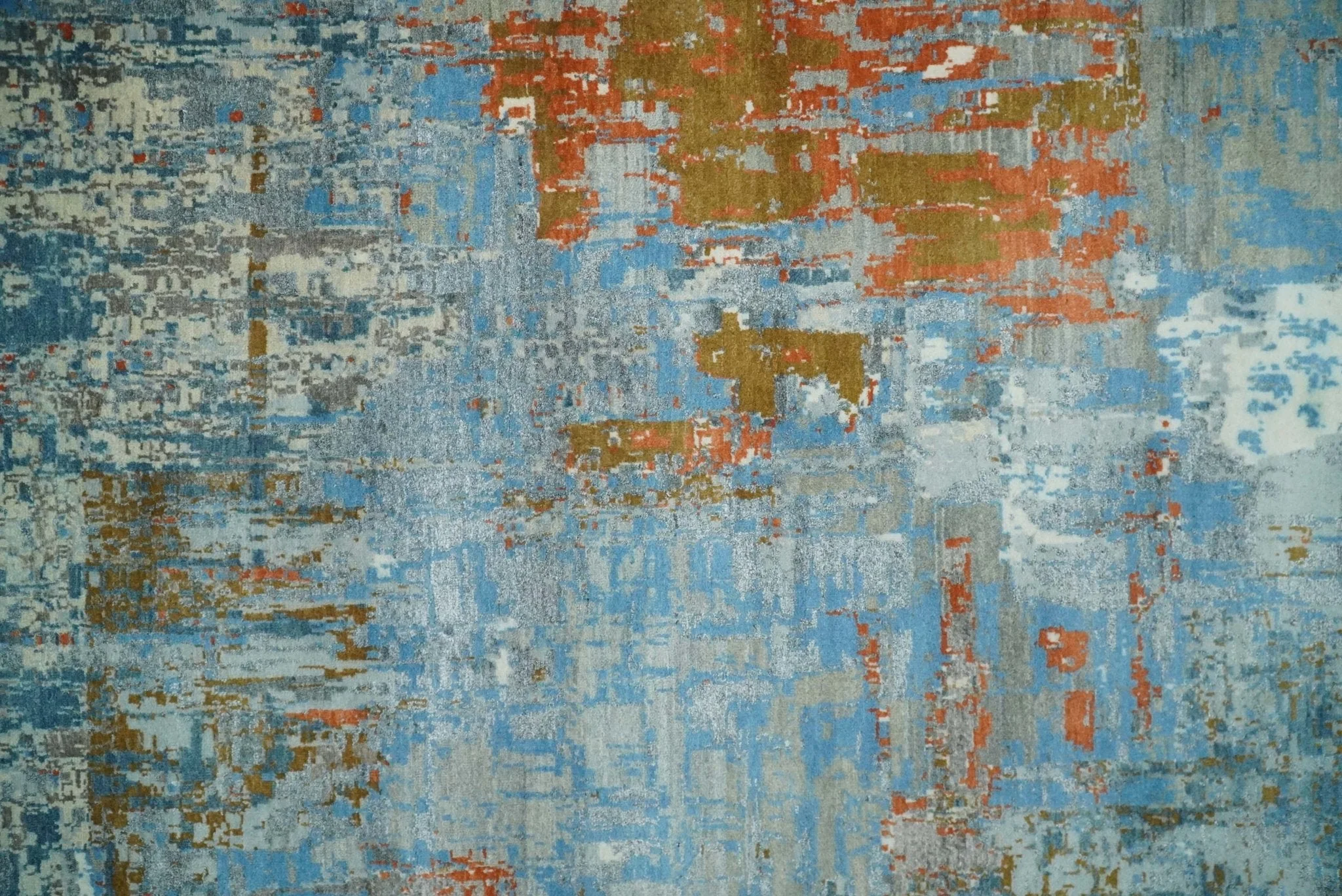 8x10 Fine Hand Knotted Beige and Blue Modern Abstract Style Antique Wool and Silk Area Rug | AGR43 - Image 12