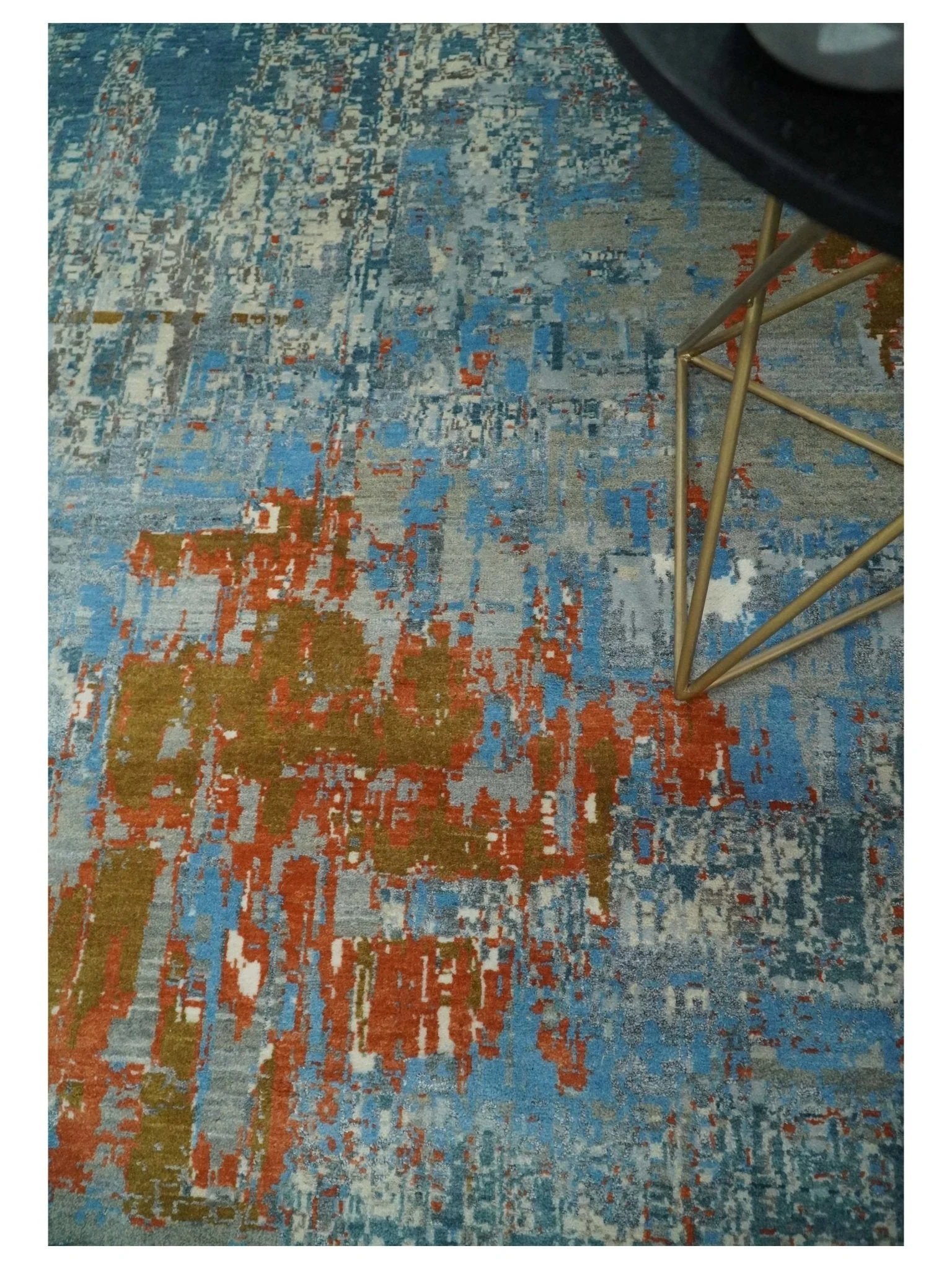 8x10 Fine Hand Knotted Beige and Blue Modern Abstract Style Antique Wool and Silk Area Rug | AGR43 - Image 2
