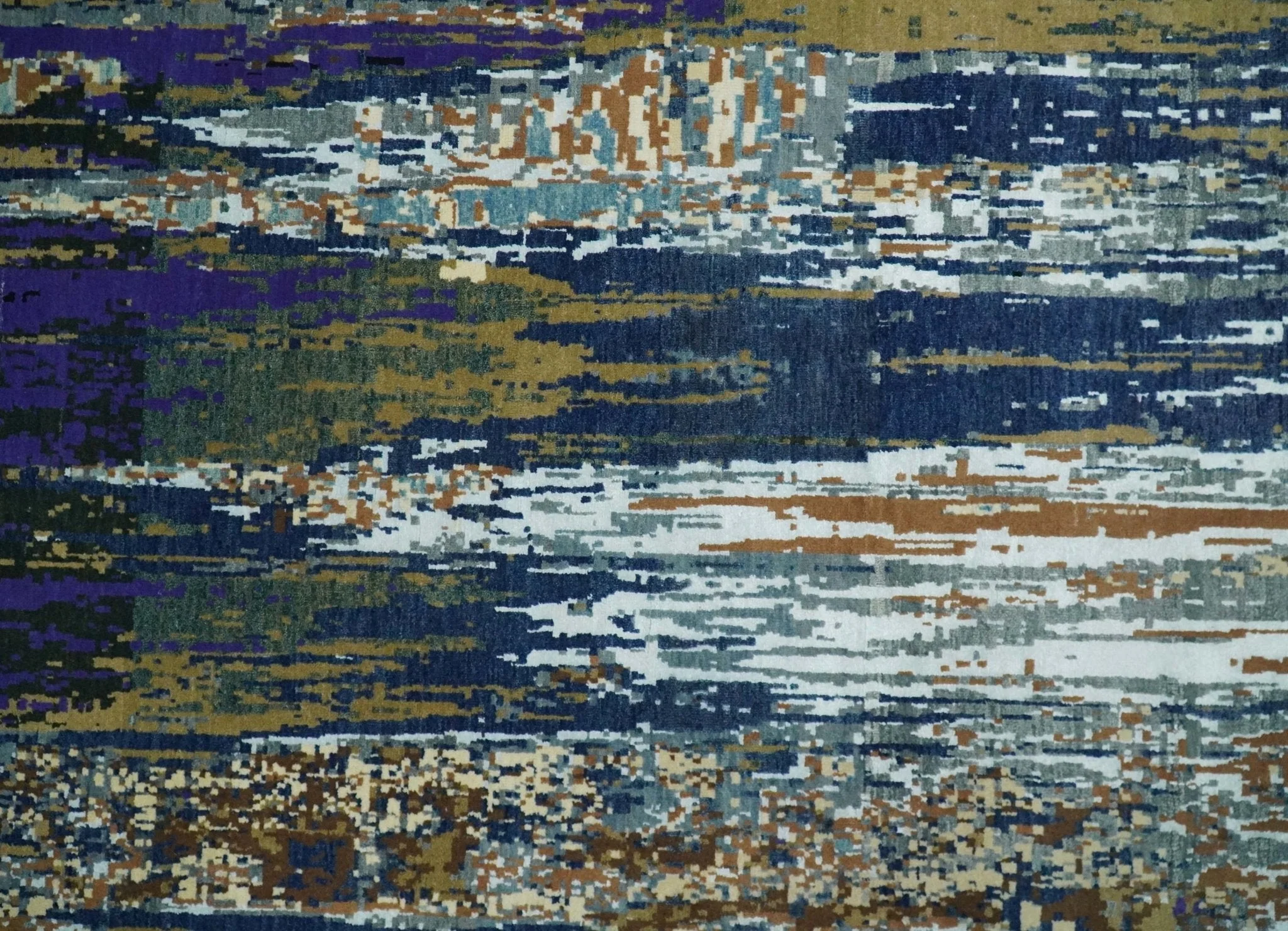 8x10 Fine Hand Knotted Blue And Brown Modern Abstract Wool and Bamboo Silk Area Rug - Image 13