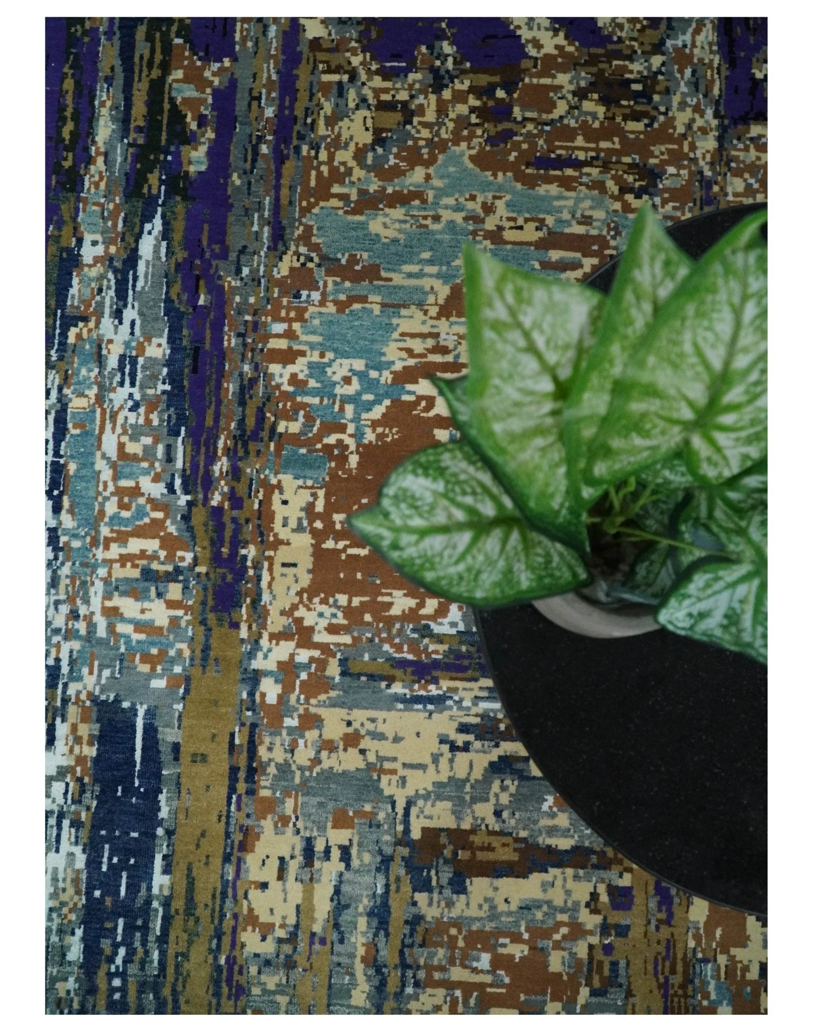 8x10 Fine Hand Knotted Blue And Brown Modern Abstract Wool and Bamboo Silk Area Rug - Image 7