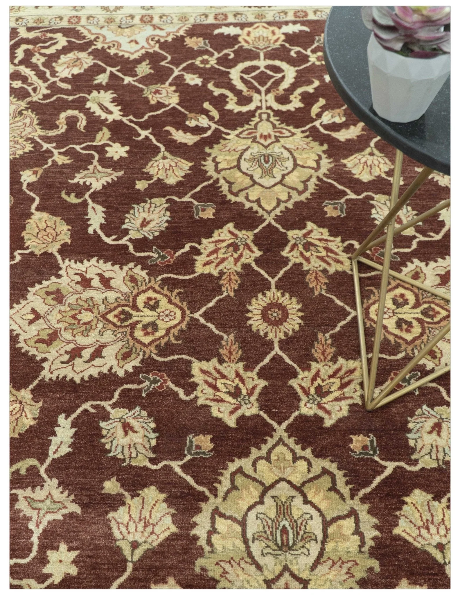 8X10 Fine Hand Knotted Rust And Gold Traditional Design Wool Rug - Image 3