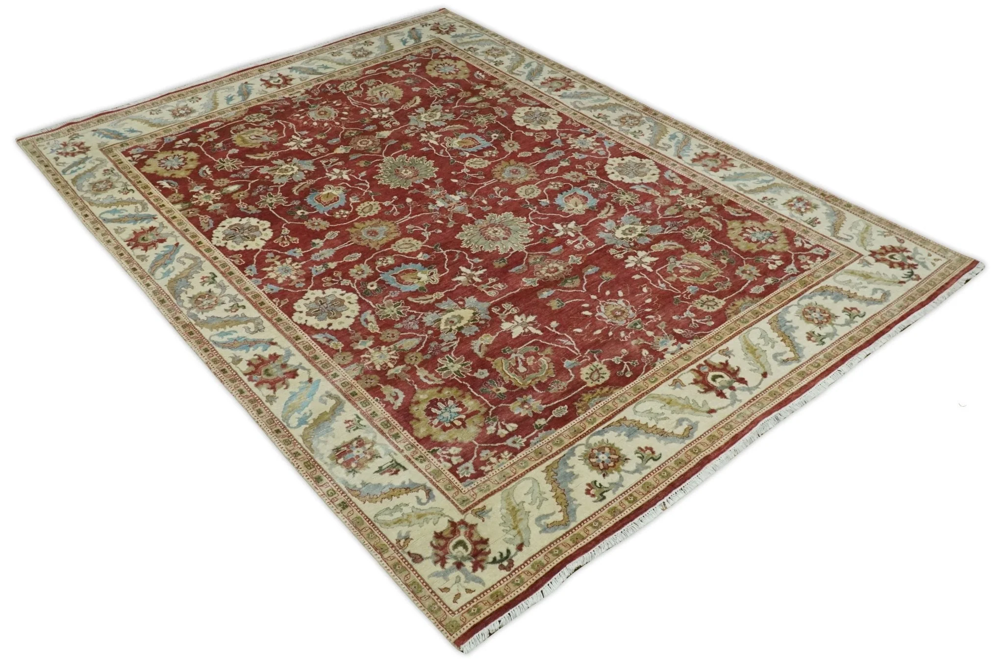 8x10 Fine Hand Knotted Rust and Ivory Traditional Persian Style Antique Wool Rug - Image 10