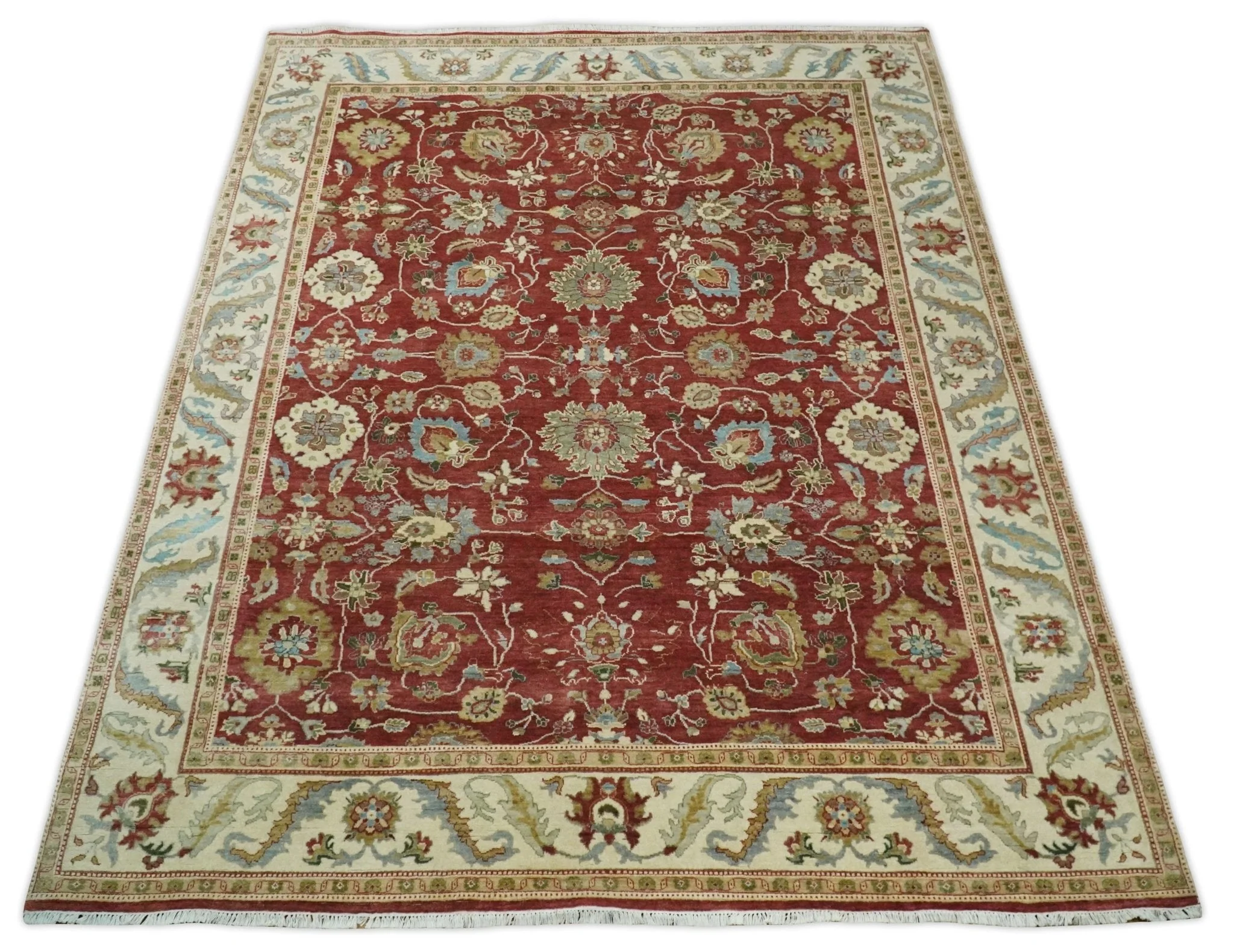 8x10 Fine Hand Knotted Rust and Ivory Traditional Persian Style Antique Wool Rug - Image 11