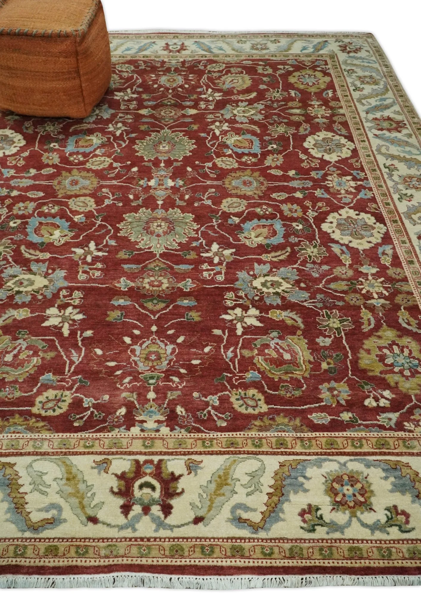 8x10 Fine Hand Knotted Rust and Ivory Traditional Persian Style Antique Wool Rug - Image 4