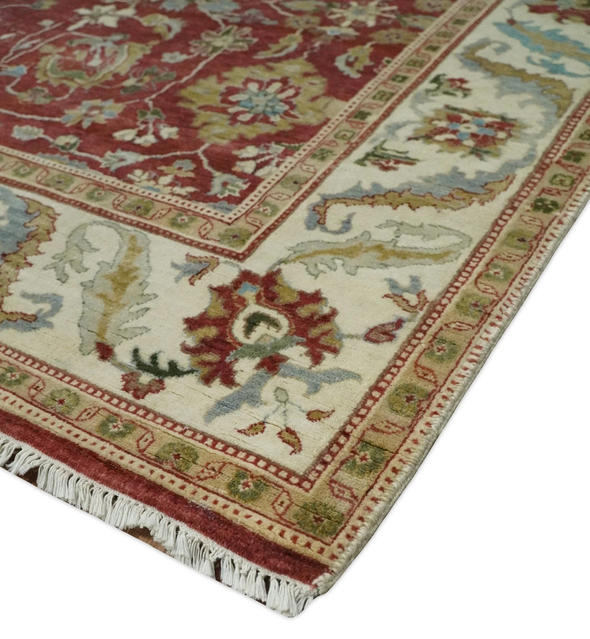 8x10 Fine Hand Knotted Rust and Ivory Traditional Persian Style Antique Wool Rug - Image 6