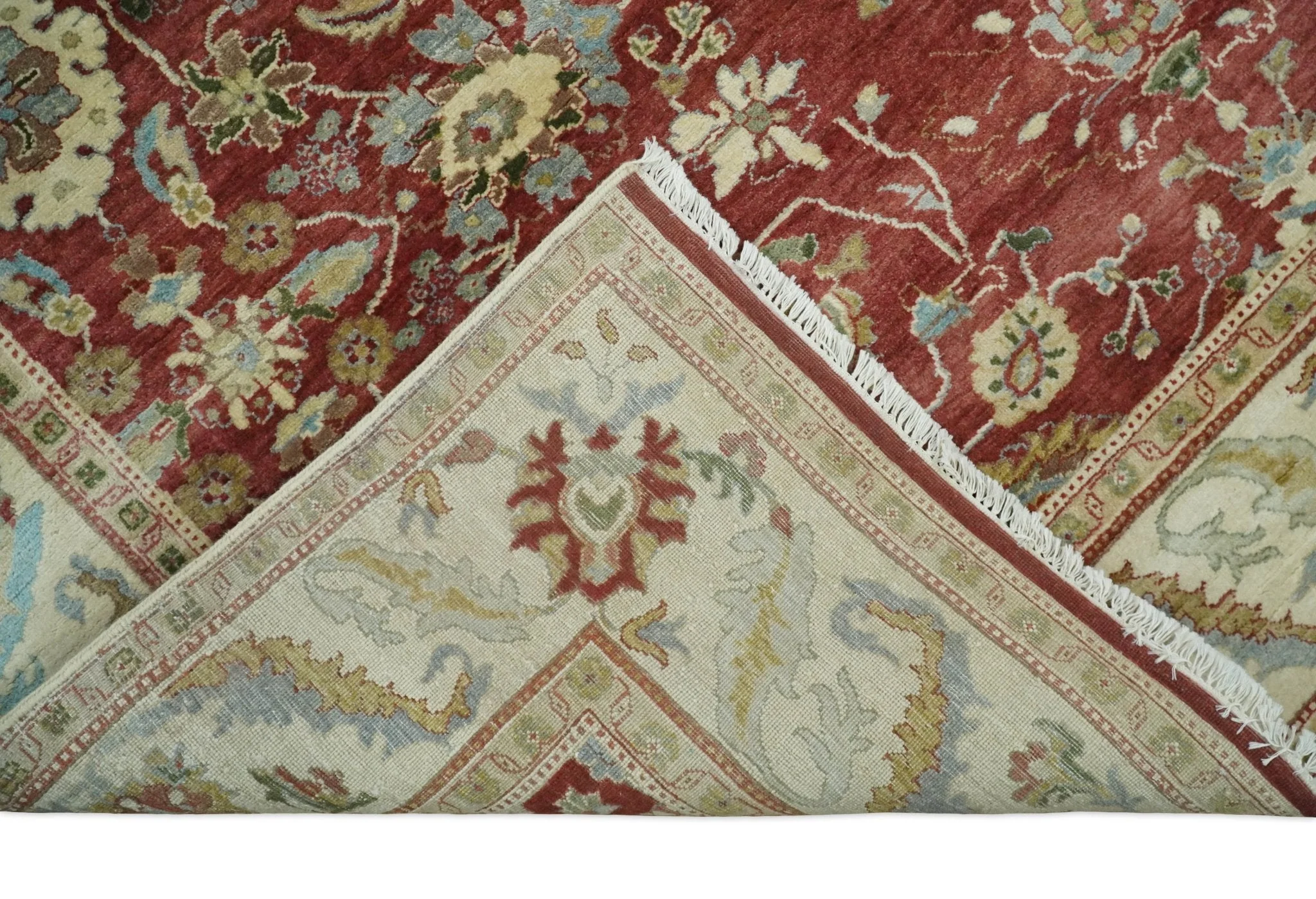 8x10 Fine Hand Knotted Rust and Ivory Traditional Persian Style Antique Wool Rug - Image 8