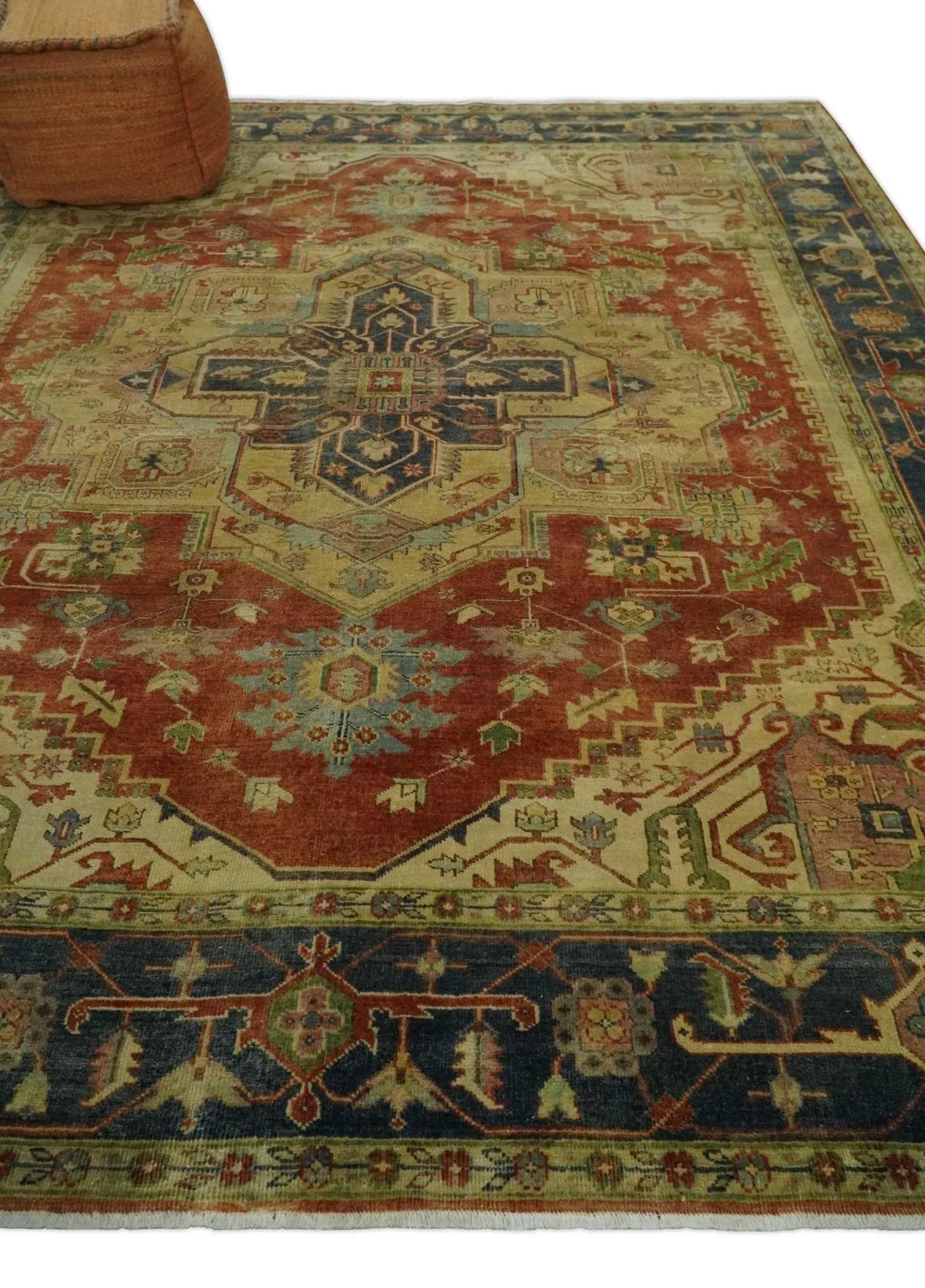 8x10 Gold, Rust and Charcoal Heriz Serapi Traditional Vintage Turkish Style Antique Look Hand Knotted Wool Area Rug | N361810 - Image 3