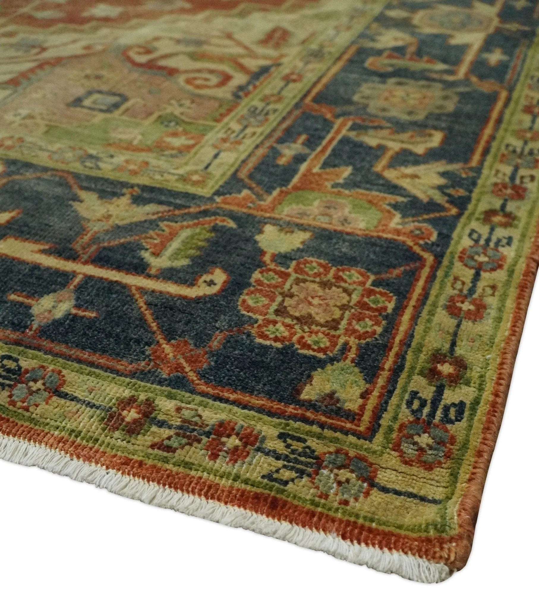 8x10 Gold, Rust and Charcoal Heriz Serapi Traditional Vintage Turkish Style Antique Look Hand Knotted Wool Area Rug | N361810 - Image 5