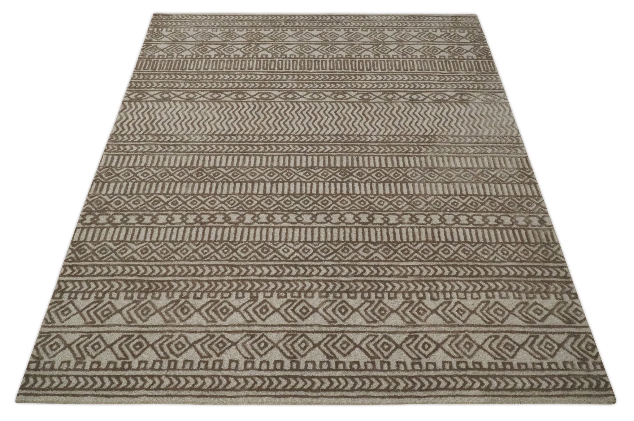 8x10 Hand Tufted Ivory and Bronze Stripes Pattern Rug Multi Size Living Room and Bedroom Rug | TRD6530810S - Image 10