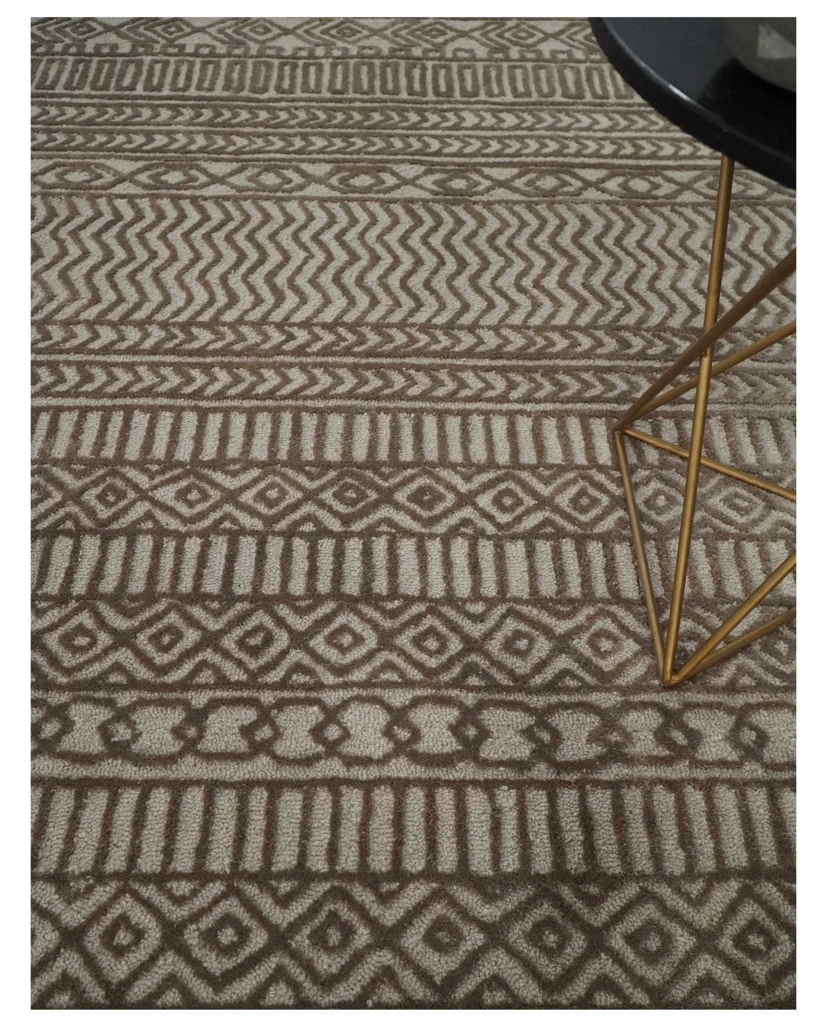 8x10 Hand Tufted Ivory and Bronze Stripes Pattern Rug Multi Size Living Room and Bedroom Rug | TRD6530810S - Image 2
