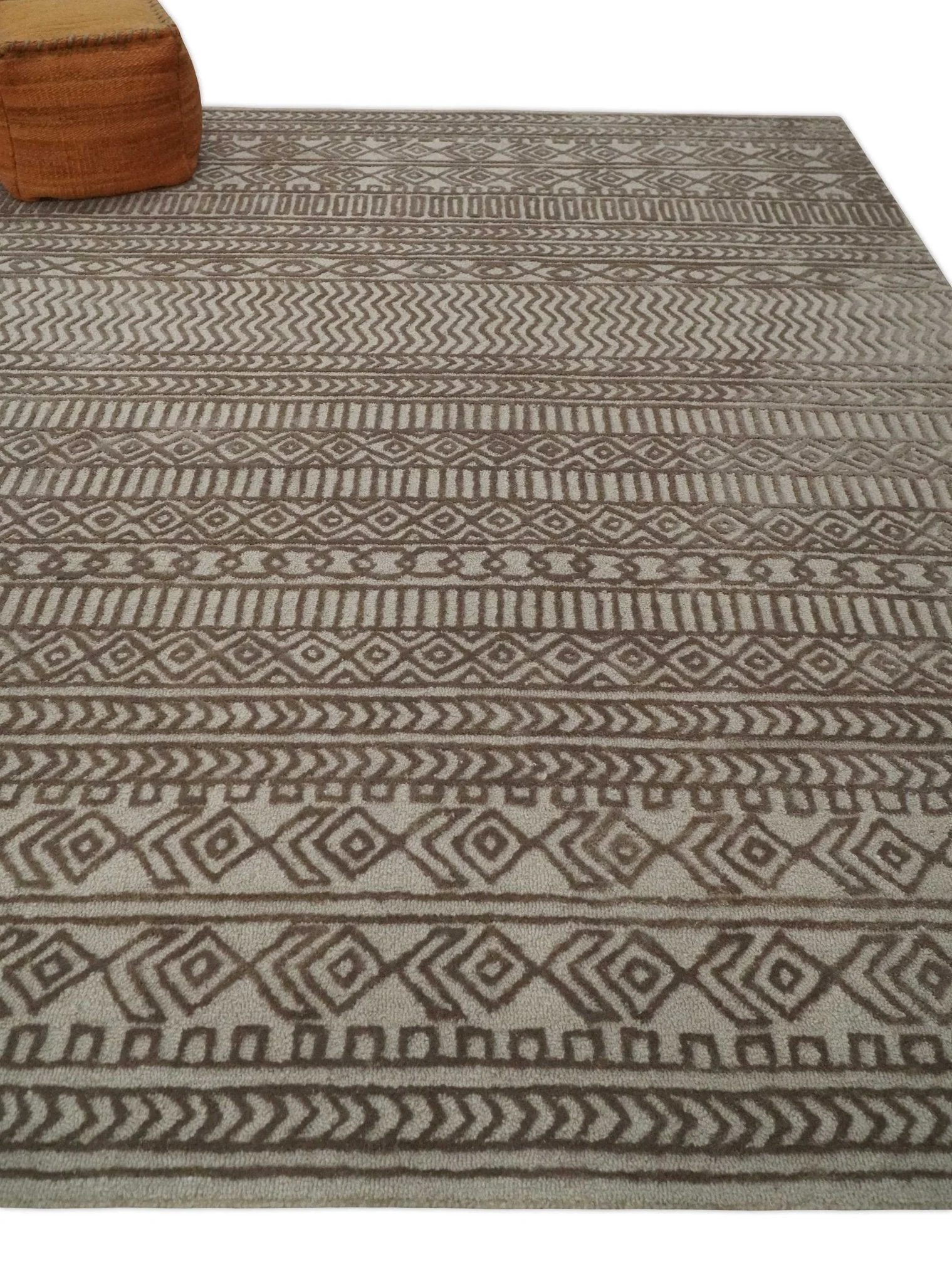 8x10 Hand Tufted Ivory and Bronze Stripes Pattern Rug Multi Size Living Room and Bedroom Rug | TRD6530810S - Image 3