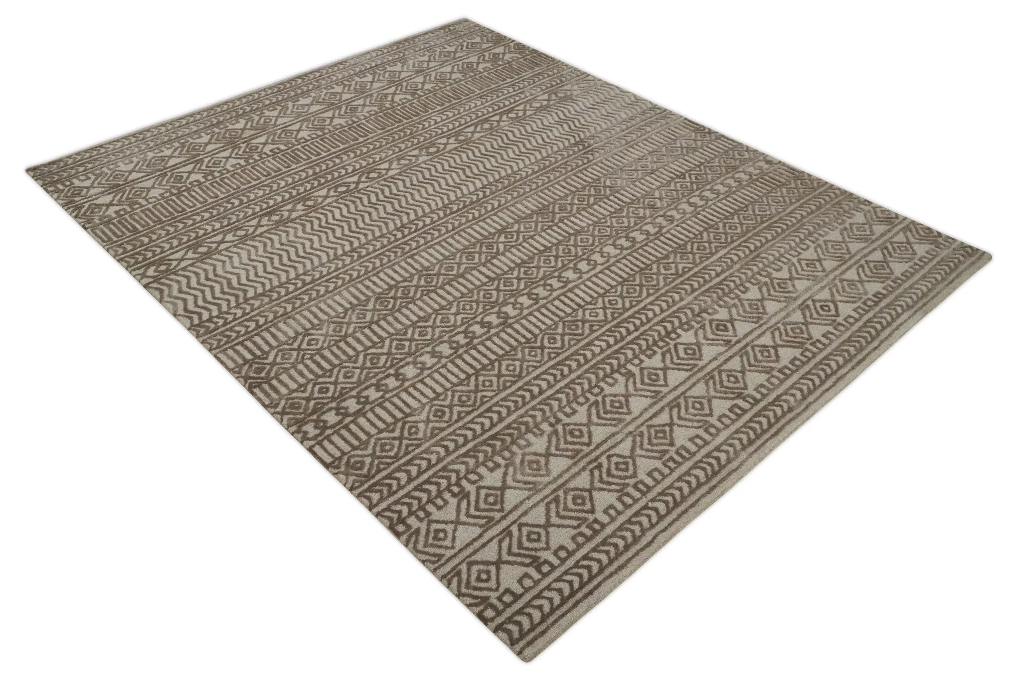 8x10 Hand Tufted Ivory and Bronze Stripes Pattern Rug Multi Size Living Room and Bedroom Rug | TRD6530810S - Image 9