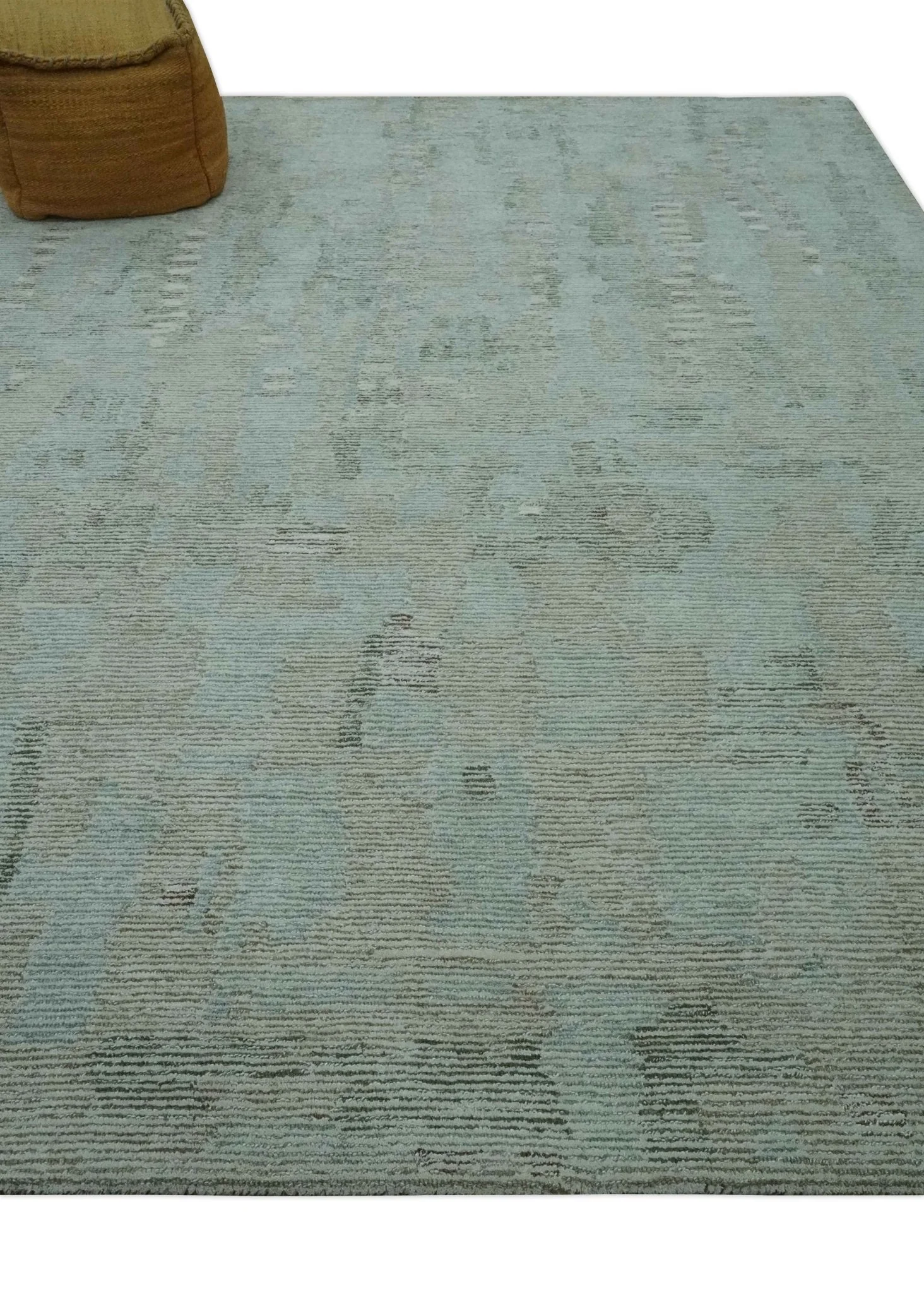 8x10 Modern Abstract Teal, Olive and Ivory Hand Tufted wool area rug - Image 3