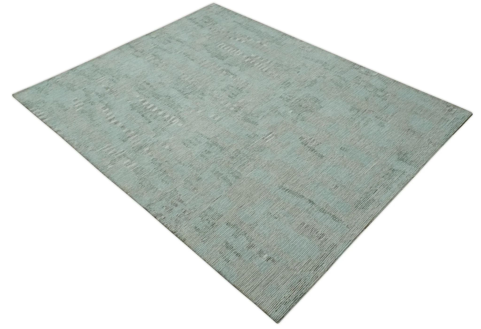 8x10 Modern Abstract Teal, Olive and Ivory Hand Tufted wool area rug - Image 8