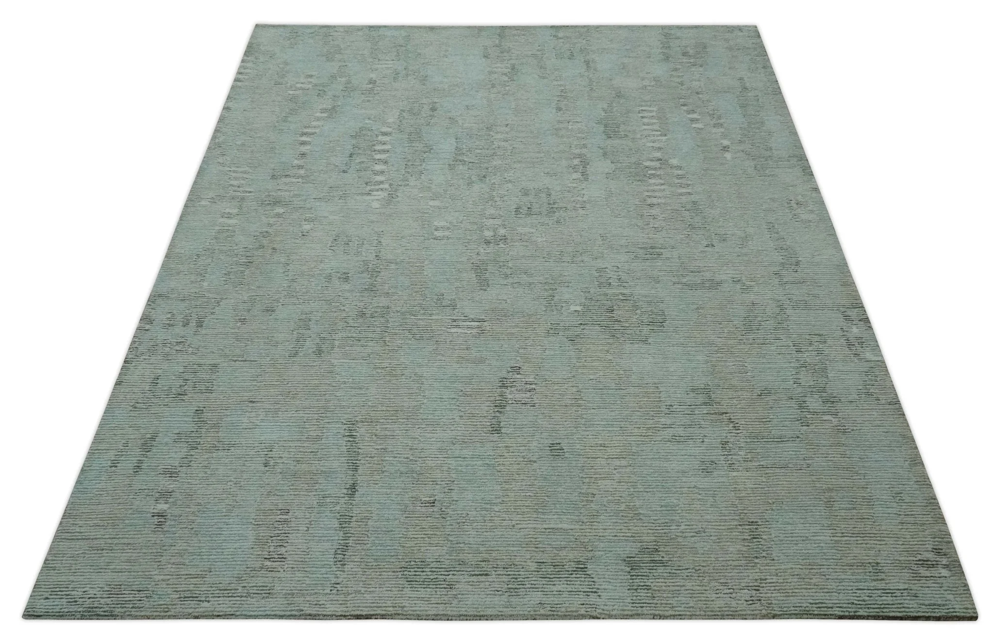 8x10 Modern Abstract Teal, Olive and Ivory Hand Tufted wool area rug - Image 9