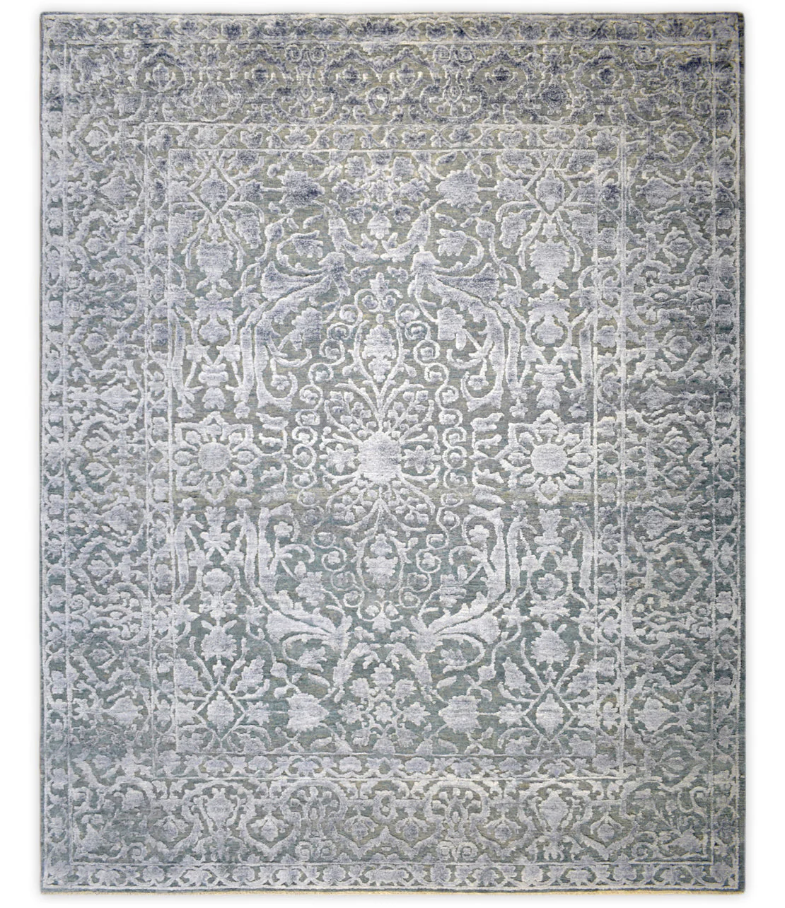 Modern Silver And Gray Hand Knotted Bamboo Silk 8x10 Area Rug - Image 2