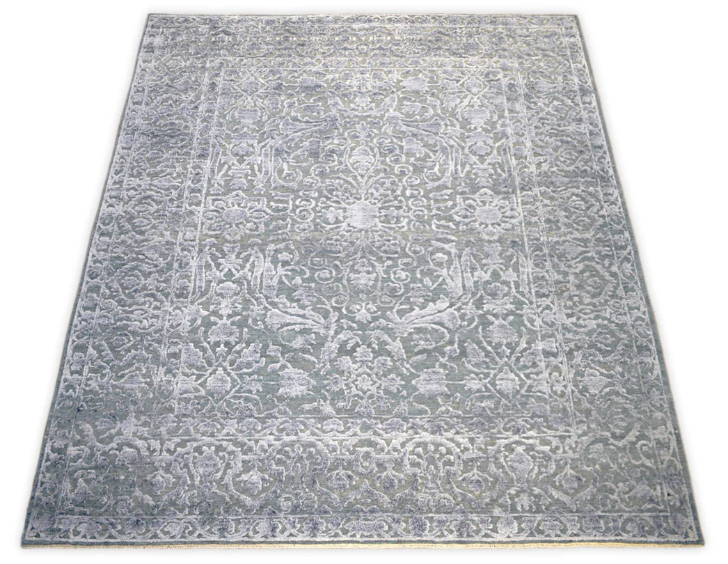 Modern Silver And Gray Hand Knotted Bamboo Silk 8x10 Area Rug - Image 8