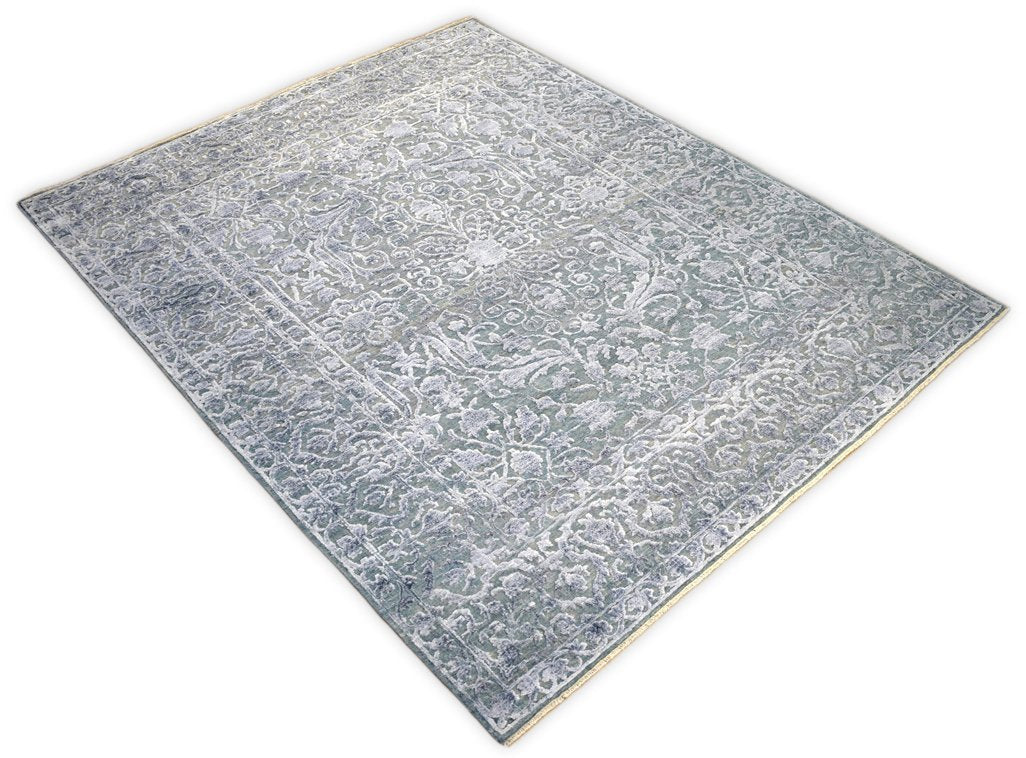 Modern Silver And Gray Hand Knotted Bamboo Silk 8x10 Area Rug - Image 9