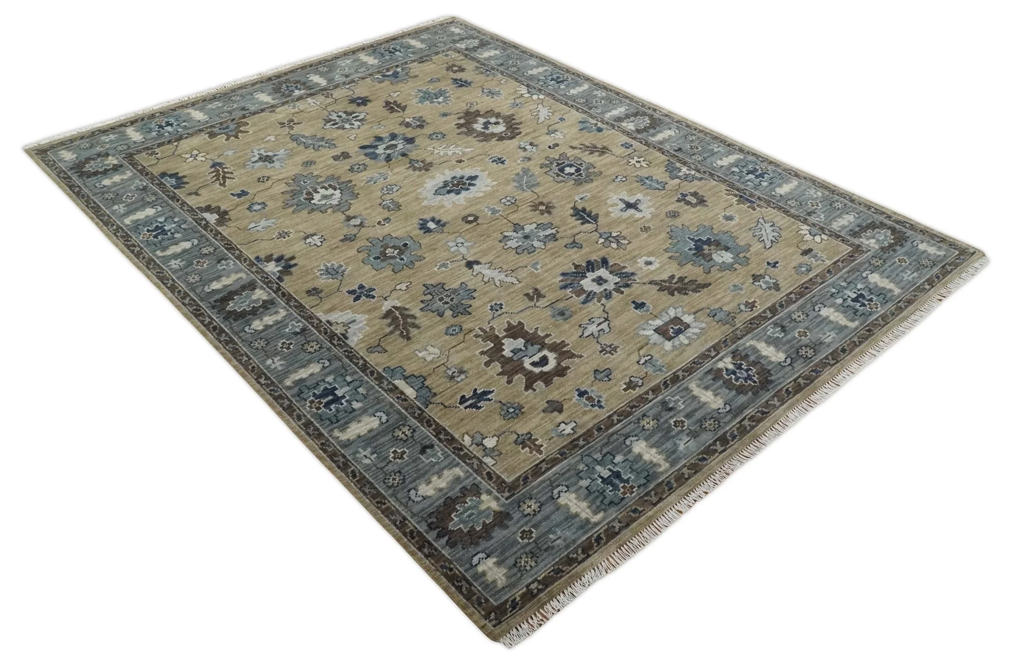 8x10 Traditional Beige and Gray Antique Style Floral Hand knotted Wool Area Rug - Image 10