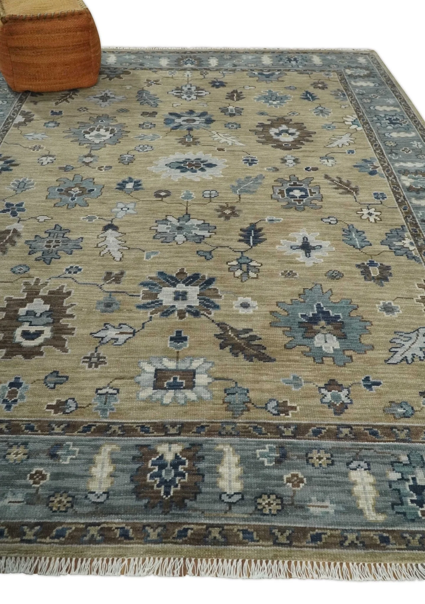 8x10 Traditional Beige and Gray Antique Style Floral Hand knotted Wool Area Rug - Image 3