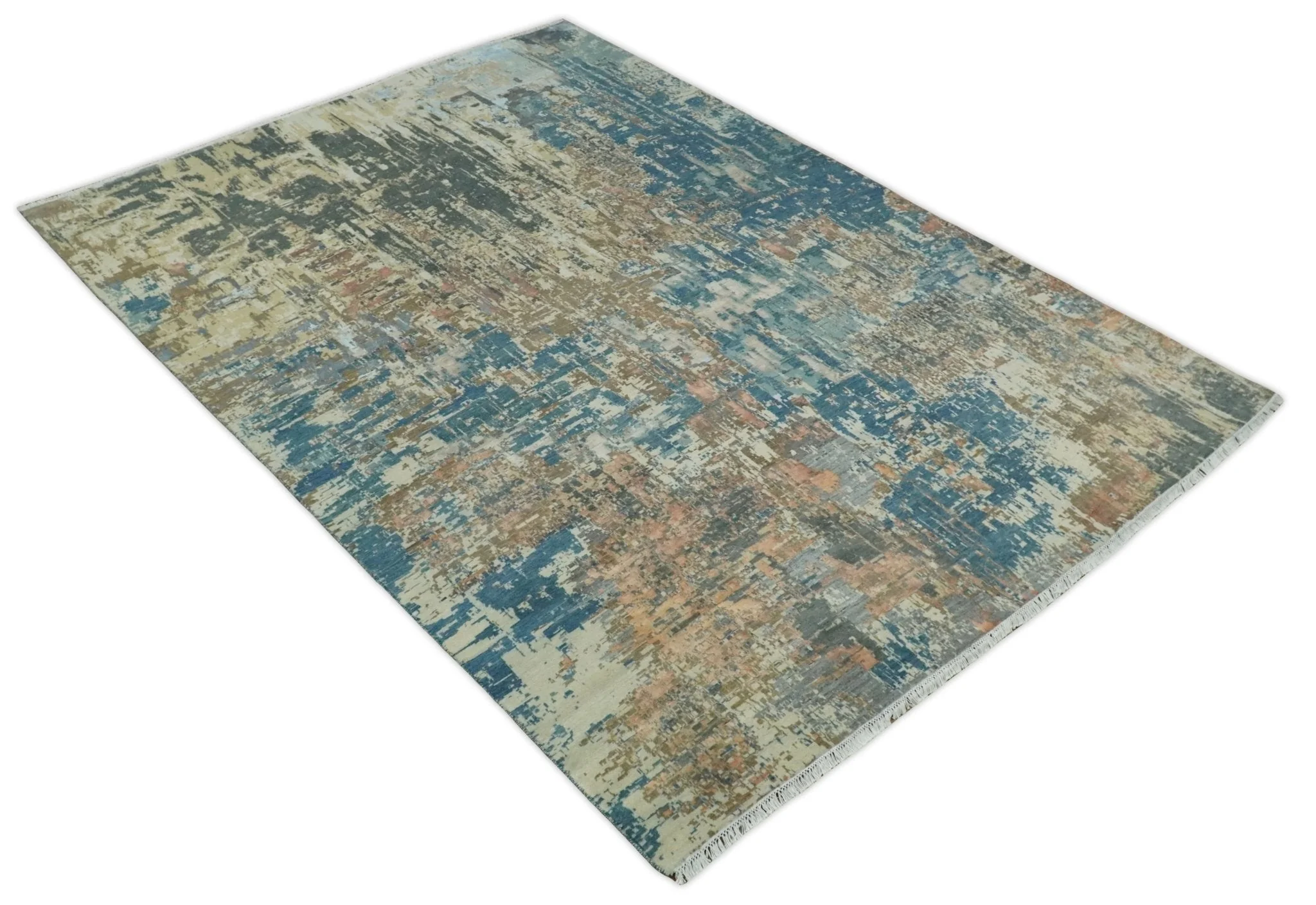 9x12 Fine Hand Knotted Brown Multicolor Modern Abstract Wool Area Rug - Image 10
