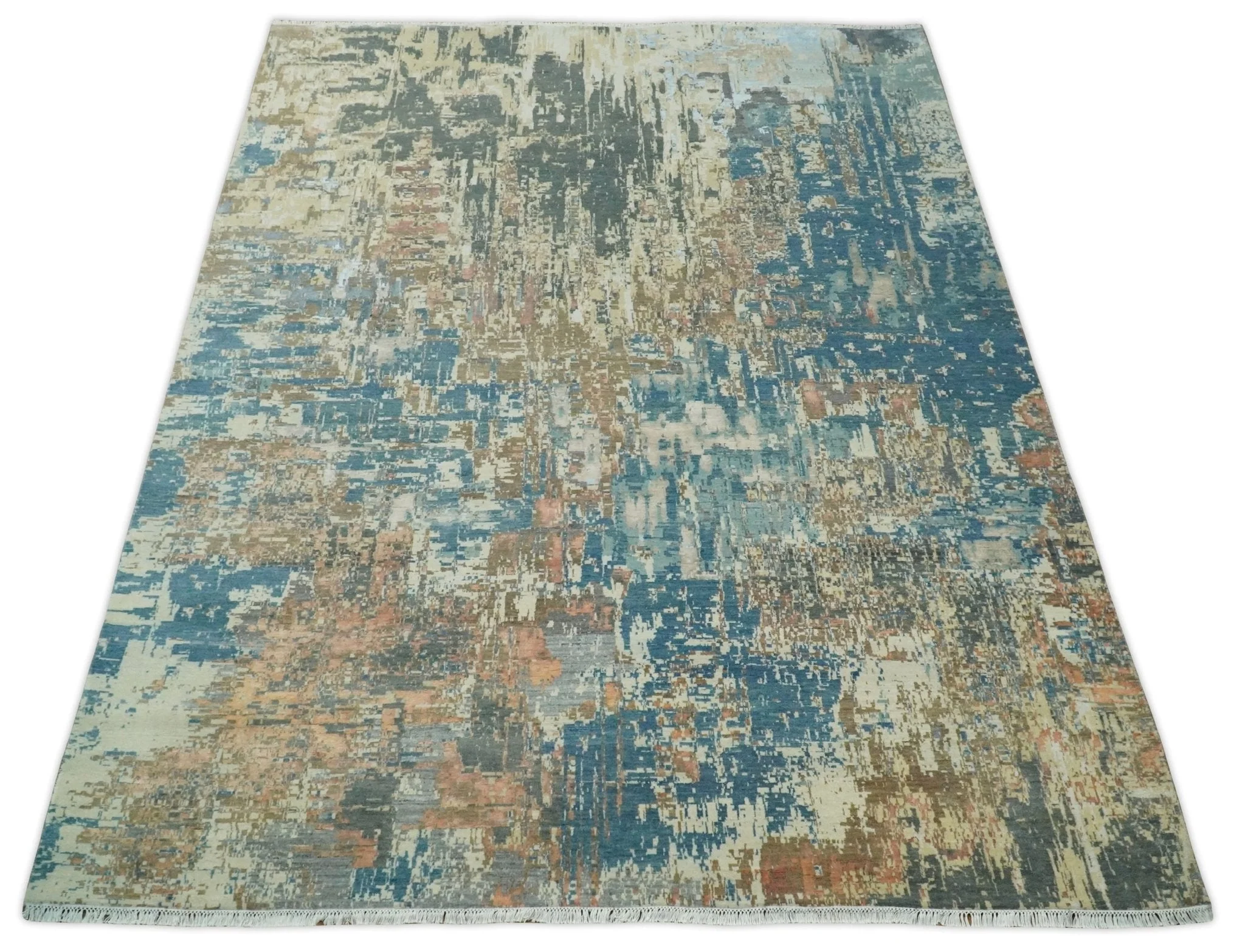 9x12 Fine Hand Knotted Brown Multicolor Modern Abstract Wool Area Rug - Image 11