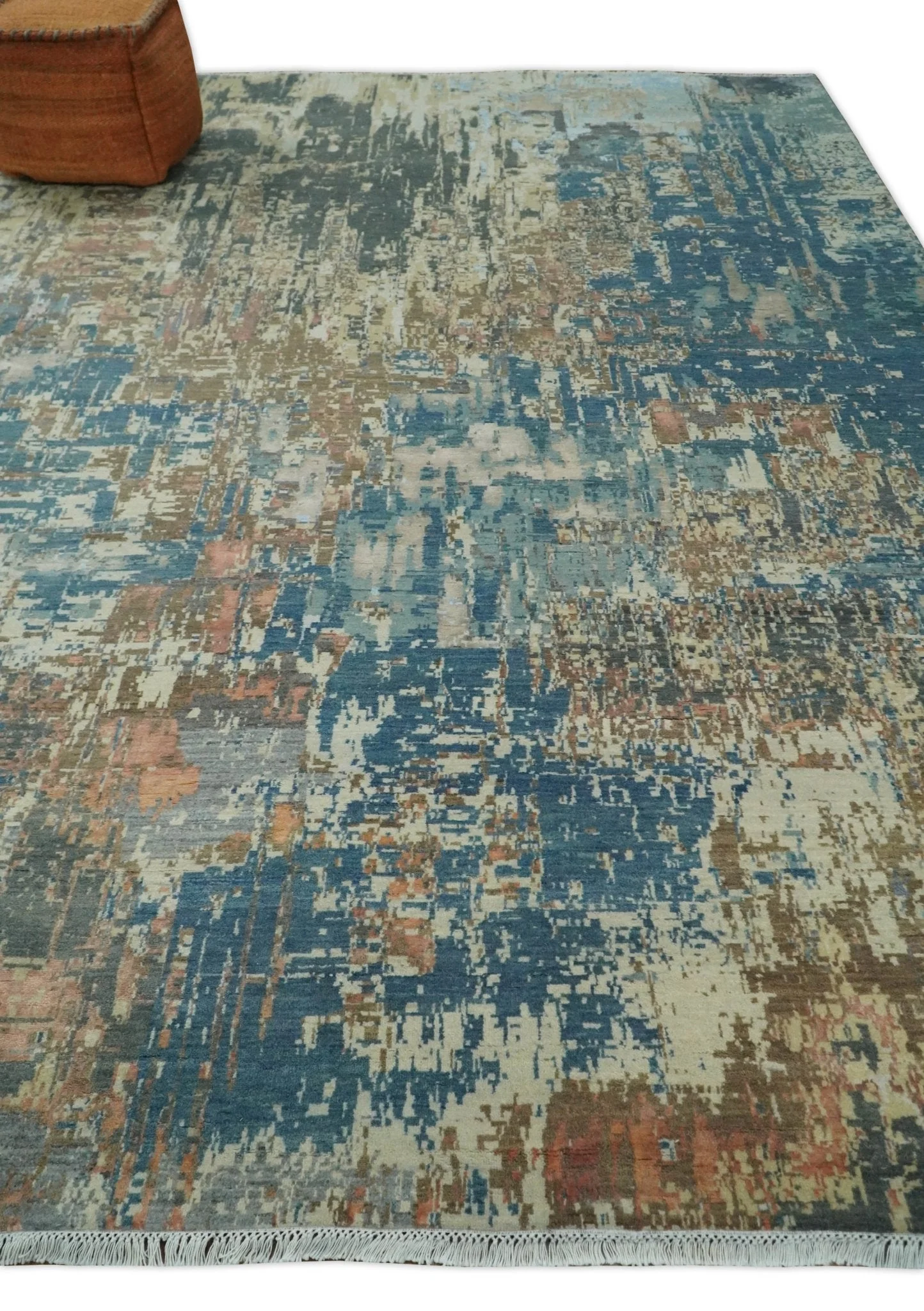 9x12 Fine Hand Knotted Brown Multicolor Modern Abstract Wool Area Rug - Image 4